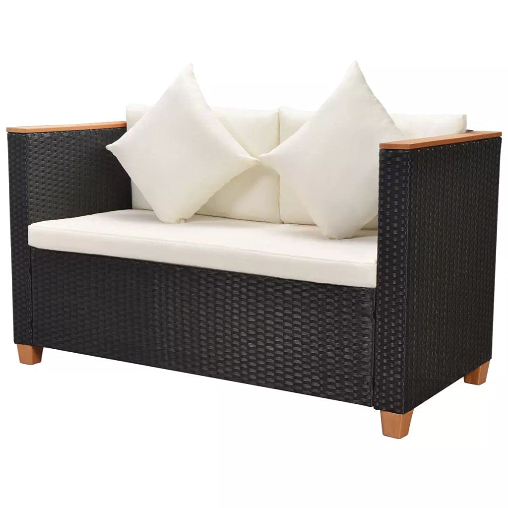 6-Piece Black Poly Rattan Garden Lounge Set with Cushions - Outdoor Patio Furniture for Backyard, Porch, Poolside & Indoor Use - Perfect for Relaxing, Entertaining & Sunbathing