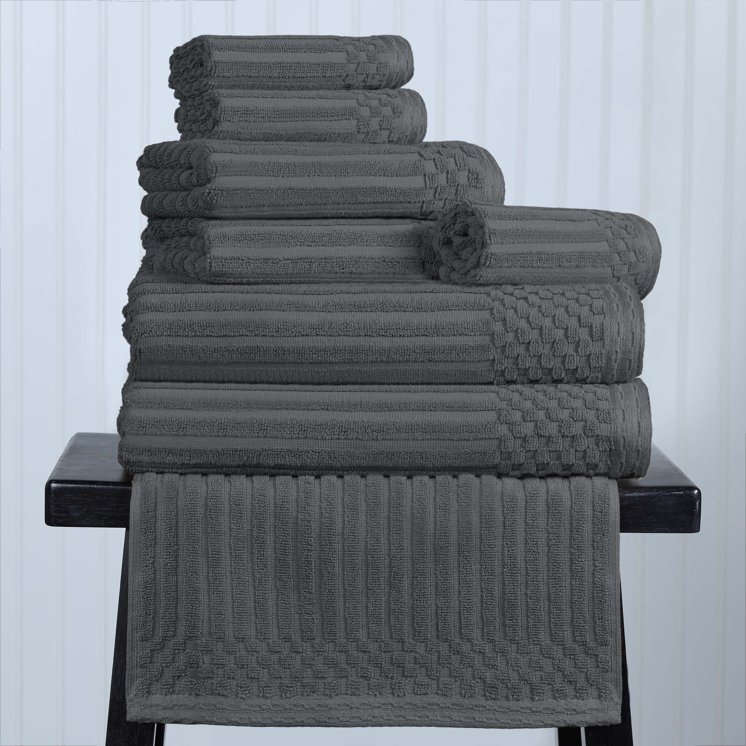 Premium 8-Piece Cotton Ribbed Towel Set - Soft, Absorbent & Medium Weight Bath Towels for Spa, Gym & Luxury Home Use