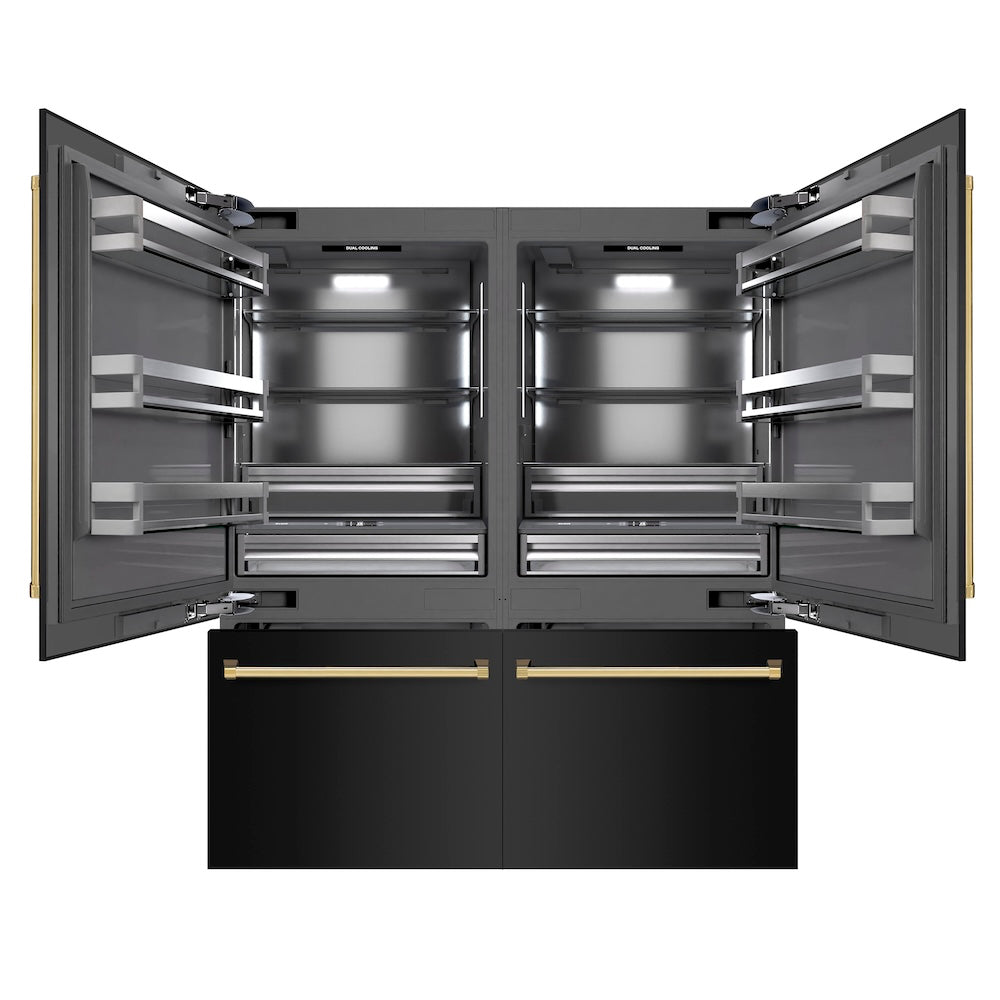 ZLINE Autograph Edition 72-Inch French Door Built-In Refrigerator - 39.6 cu.ft Capacity, Bottom Freezer, Water Dispenser & Ice Maker - Black Stainless Steel with Graphite Gray Interior & Polished Gold Accents (GRBITZ BS 72 G) - Perfect for Modern Kitchens & Luxury Homes