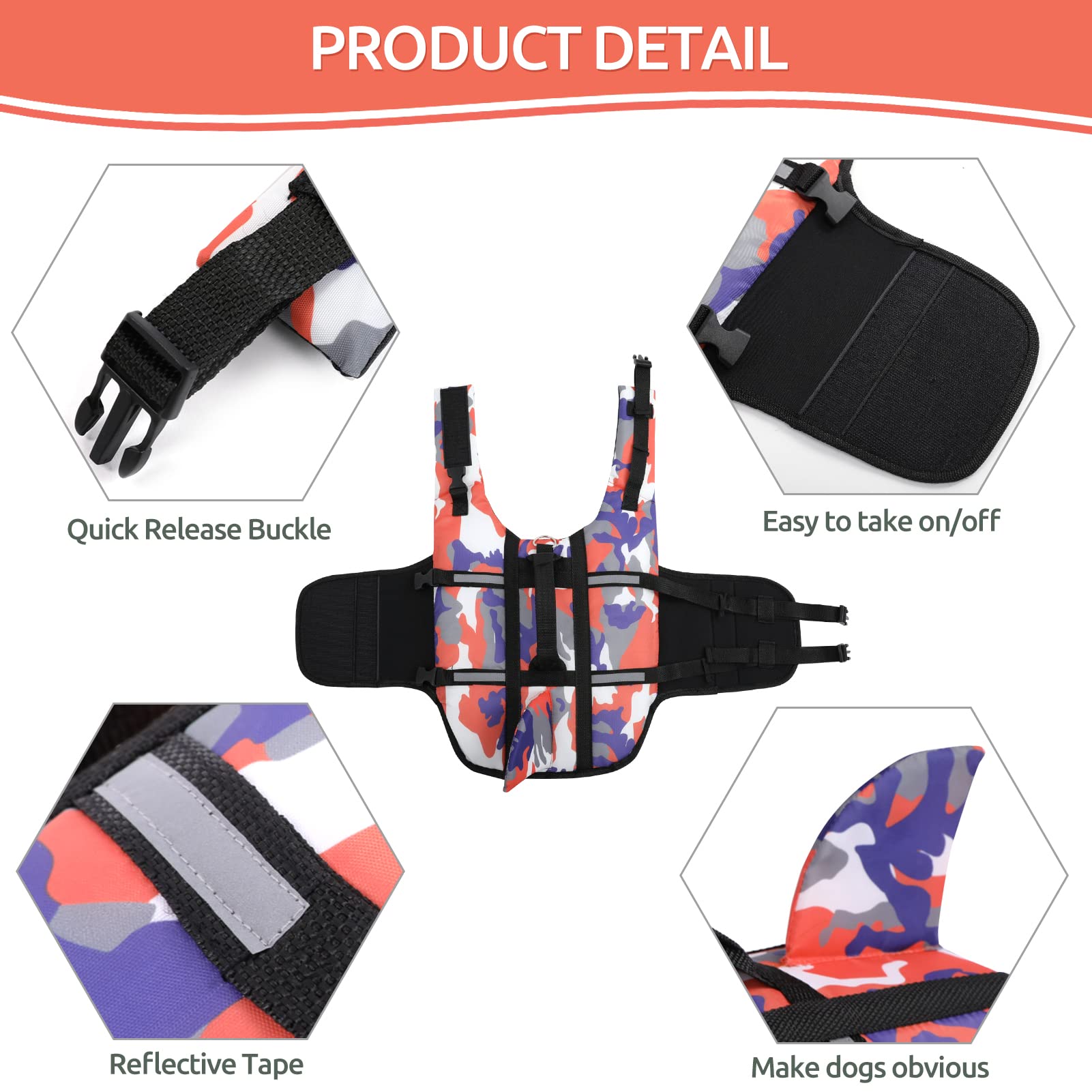 ASENKU Dog Life Jacket Shark Vest - XX-Large Orange Pet Flotation Device with Rescue Handle for Swimming, Boating & Pool Safety - Perfect for Small Medium Large Dogs - Ideal for Beach Trips, Boat Rides & Water Activities