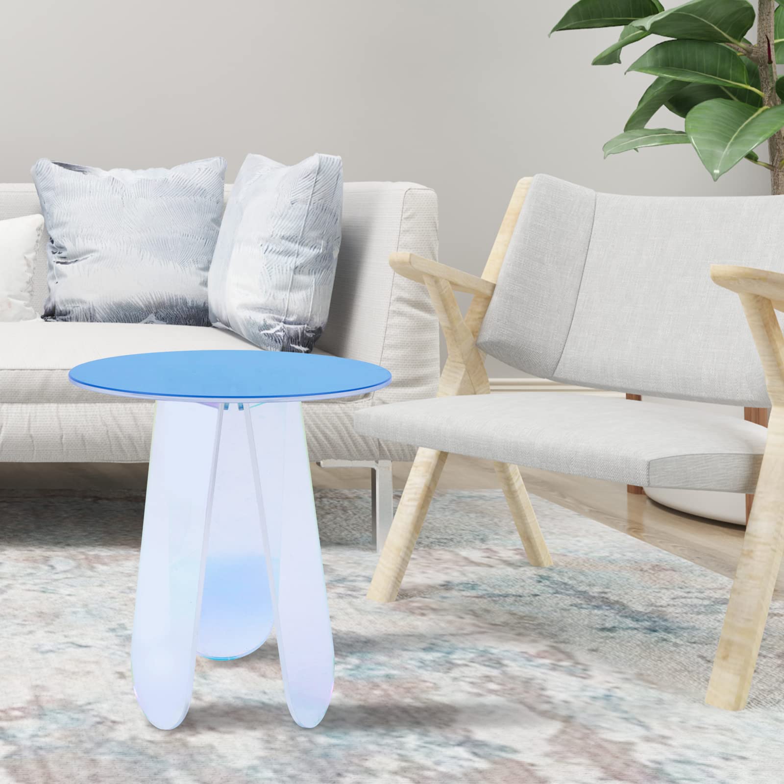 Iridescent Acrylic End Table - Modern Round Clear Side Table for Bedroom, Living Room & Office | Nightstand, Coffee Table Accent Furniture for Home Decor