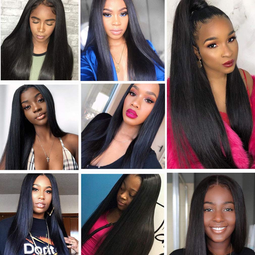 150% Density Pre Plucked Peruvian Straight Human Hair Lace Front Wig 16 Inch - Natural Black Color with Baby Hair & 13x4 Lace Frontal for African American Women | Perfect for Daily Wear, Special Occasions & Protective Styling