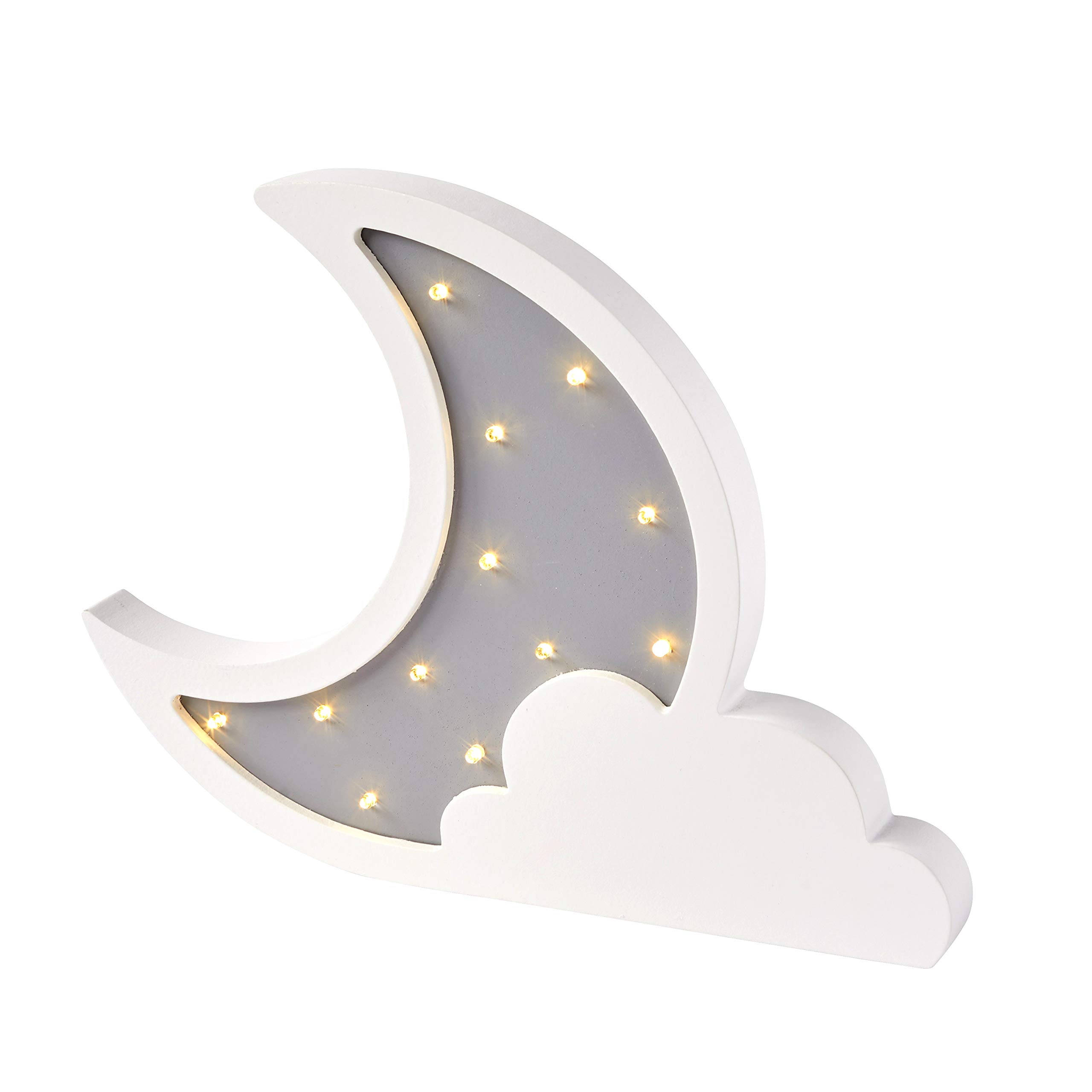 Wooden Moon & Cloud Night Light - Battery Operated LED Table & Wall Lamp with Timer, Warm White - Perfect for Nursery, Bedroom, or Home Decor Ambiance