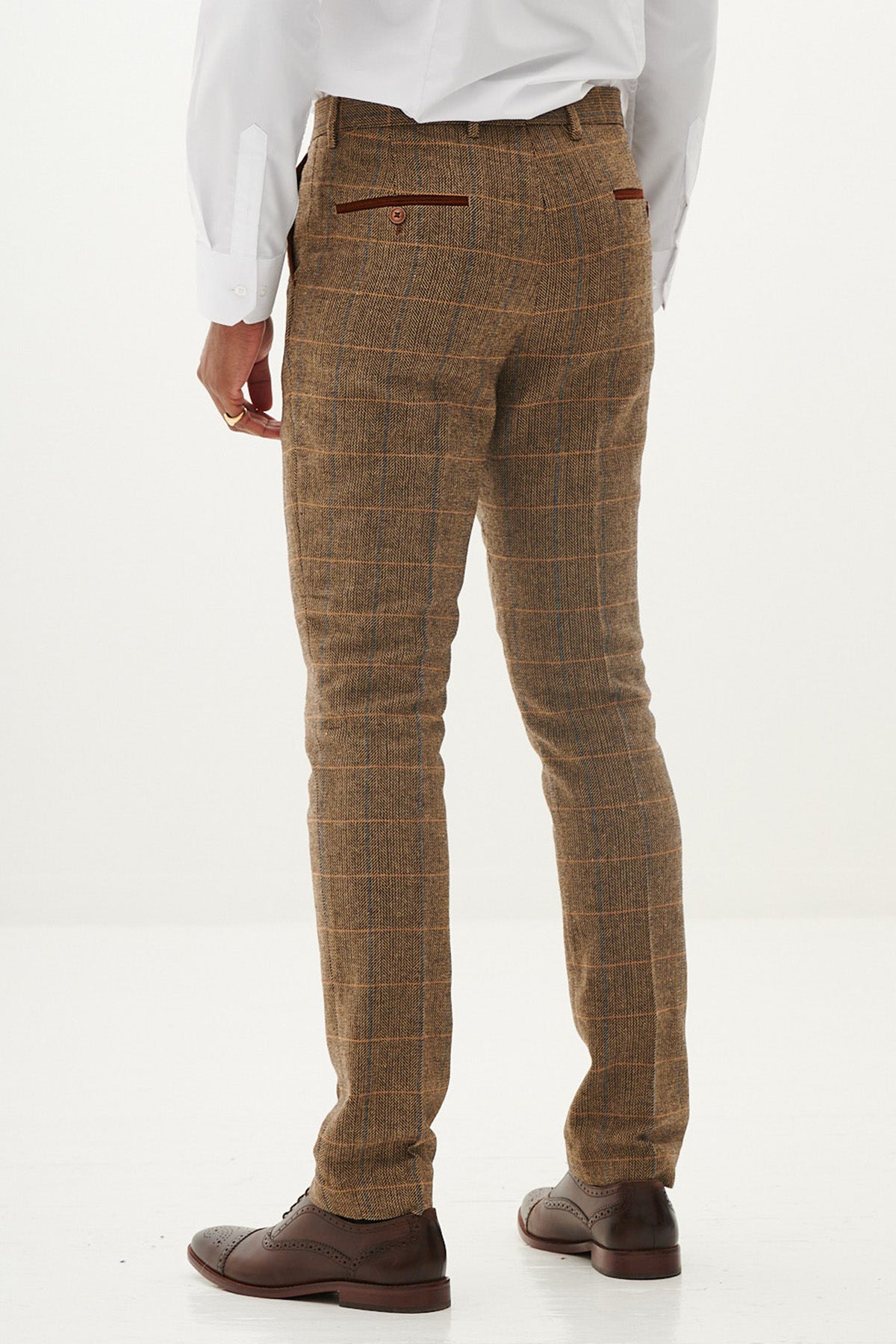 Stylish TED Tan Tweed Check Three-Piece Suit for Men - Perfect for Weddings, Business Meetings & Formal Events
