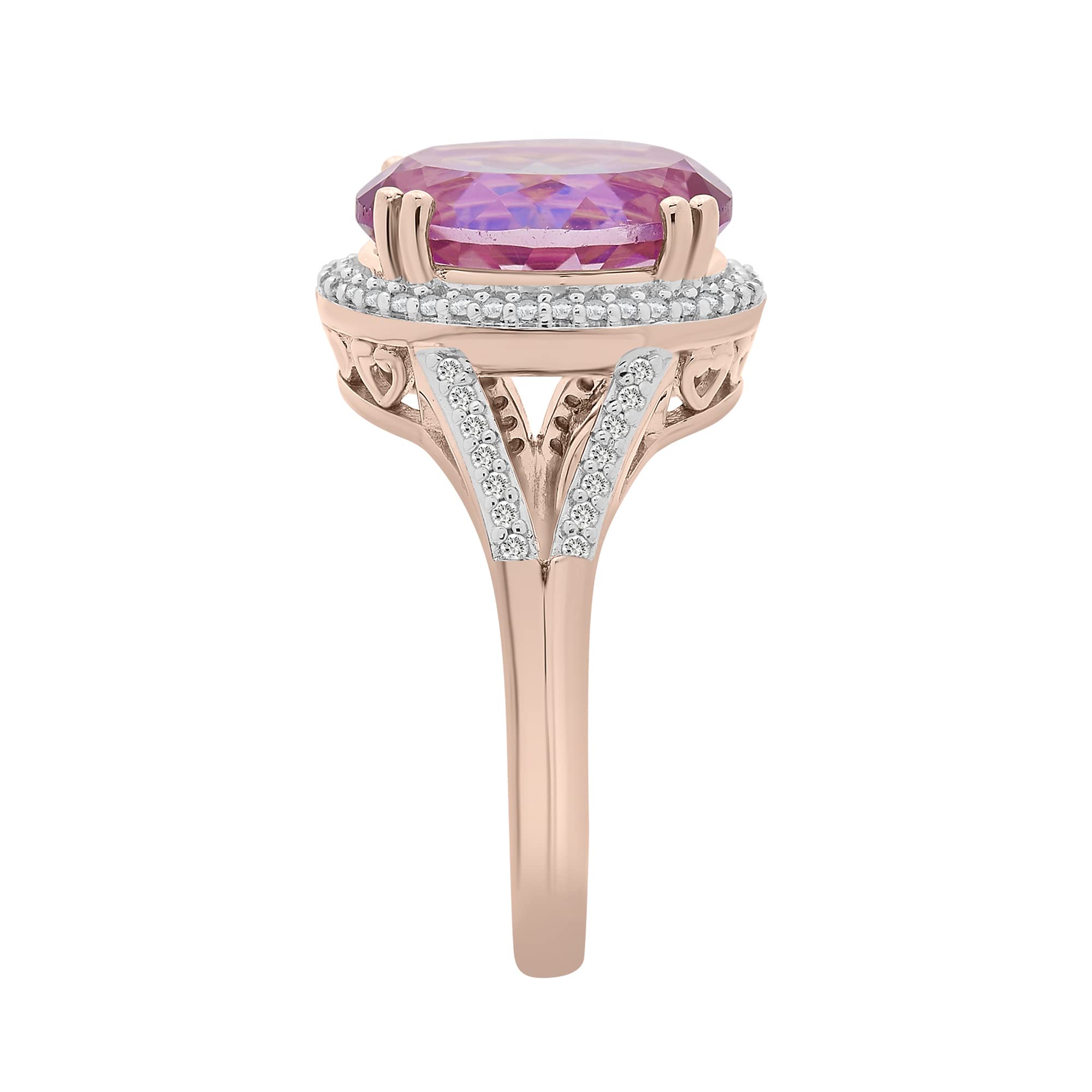 Timeless Love 14K Pink Gold Over Sterling Silver Ring Set with Pink Quartz & 1/5 CT Diamond - Elegant Statement Jewelry for Women, Luxury Fashion Rings - Perfect for Anniversaries, Engagements & Special Occasions