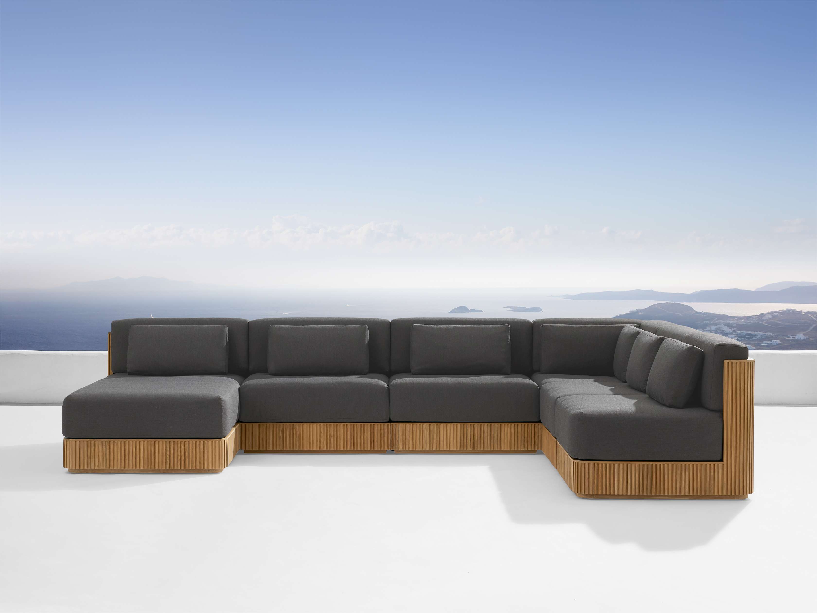 Premium Beaumont Outdoor Teak 6-Piece Sectional Sofa Set with Chaise Lounge - Patio, Garden & Poolside Furniture for Relaxing Outdoor Living