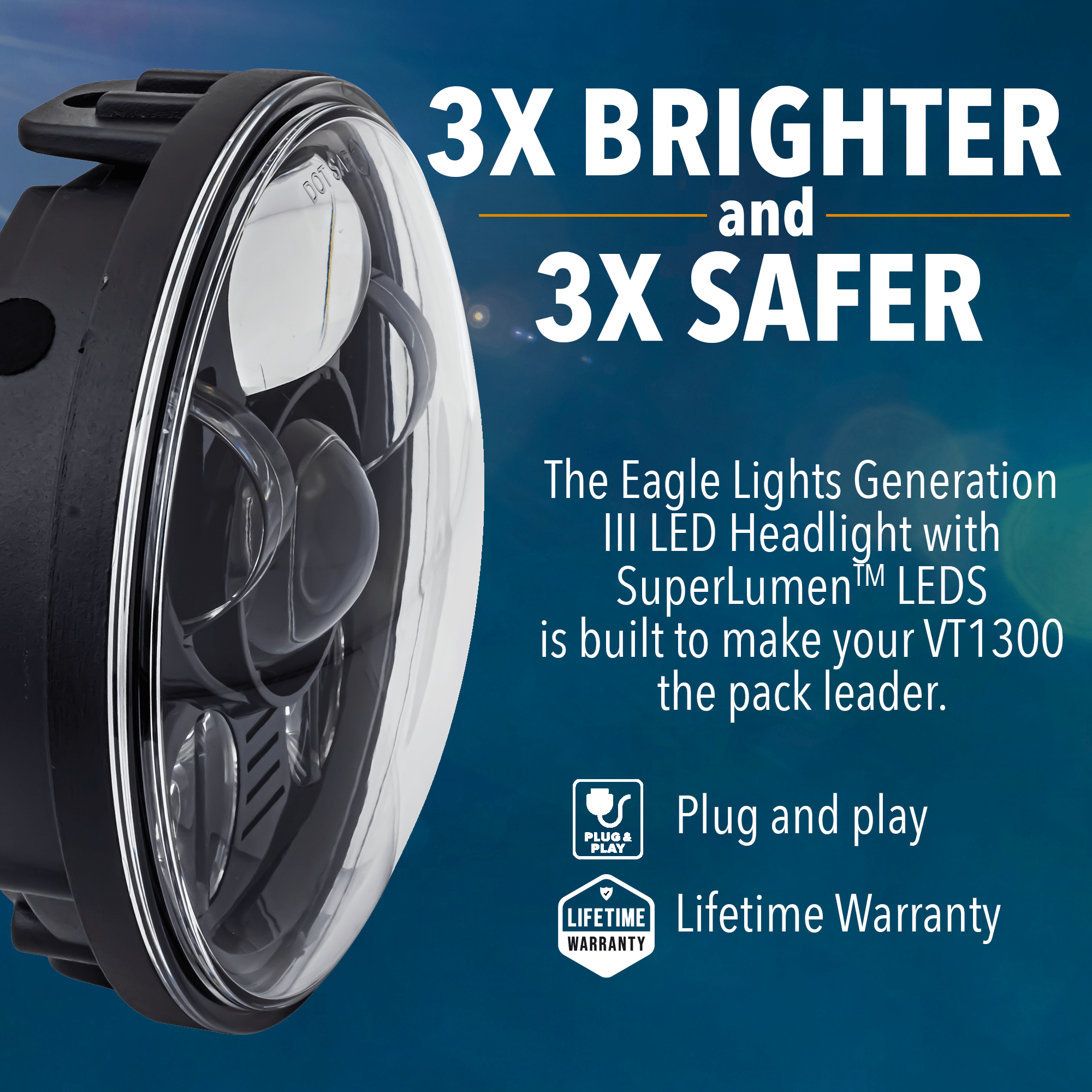Eagle Lights 5 3/4 Inch LED Headlight with Halo Ring for 2010-Present Honda Fury, Sabre, Stateline & Interstate VT1300 Motorcycles - High Visibility for Night Riding and Custom Bike Upgrades