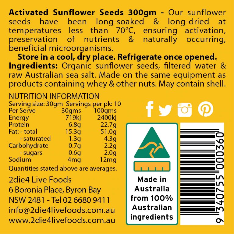 Organic Activated Sunflower Seeds - Raw, Unsalted, Non-GMO, Vegan Snack for Energy & Health | Perfect for Salads, Smoothies, Baking & Healthy Snacking