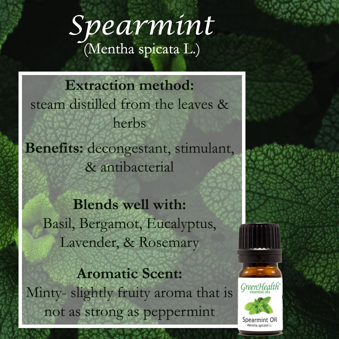 100% Pure Spearmint Essential Oil - 4 fl oz Amber Glass Bottle with Dropper Cap - USDA Certified Organic - for Aromatherapy, DIY Skincare & Natural Cleaning - GreenHealth Brand