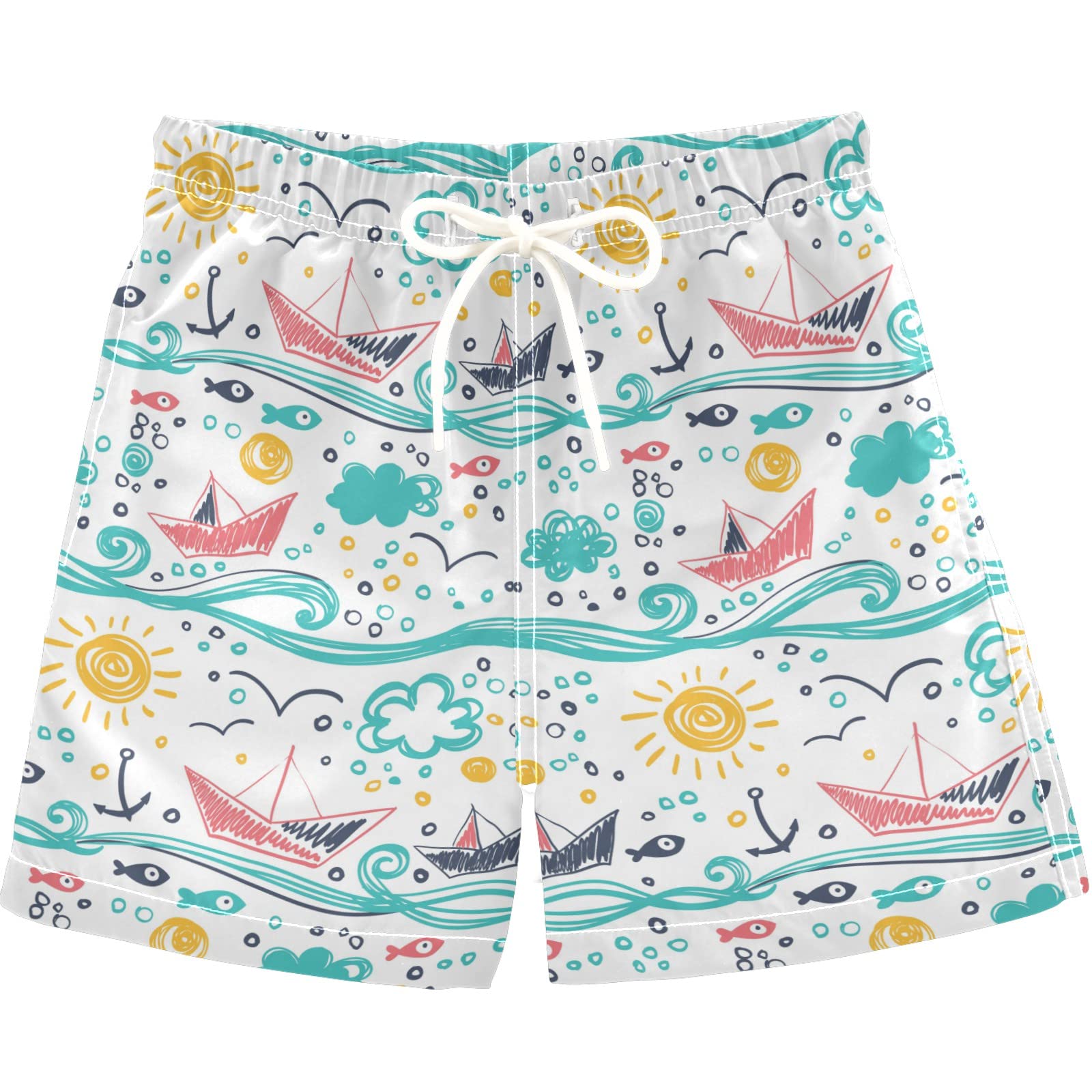 Visesunny Boys' Swim Trunks - Cute Sea Boat Fish Anchor Design, Toddler Bathing Suits for Kids, Quick-Dry Baby Boy Swimwear | Perfect for Beach, Pool, and Summer Water Activities
