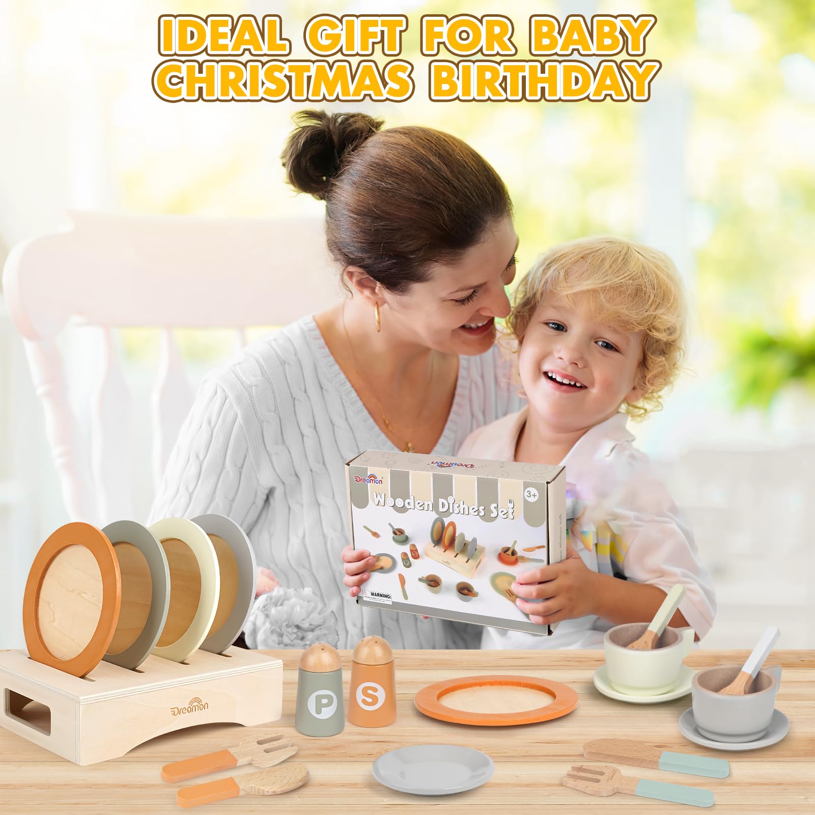 27 PCS Wooden Play Kitchen Set for Kids - Eco-Friendly Dishes & Plates Accessories, Pretend Cooking Toys for Toddlers 2-4 Years, Perfect for Girls & Boys - Ideal for Home, Preschool & Montessori Play