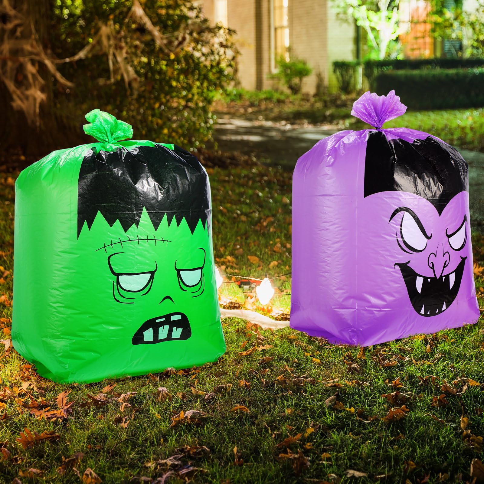 Qilery 8-Pack Large Halloween Pumpkin Leaf Bags - Heavy Duty Plastic Lawn Bags with Twist Ties for Fall Yard Waste, Reusable Halloween Trash Bags & Party Decorations - Perfect for Halloween Decor, Garden Cleanup, and Outdoor Autumn Celebrations