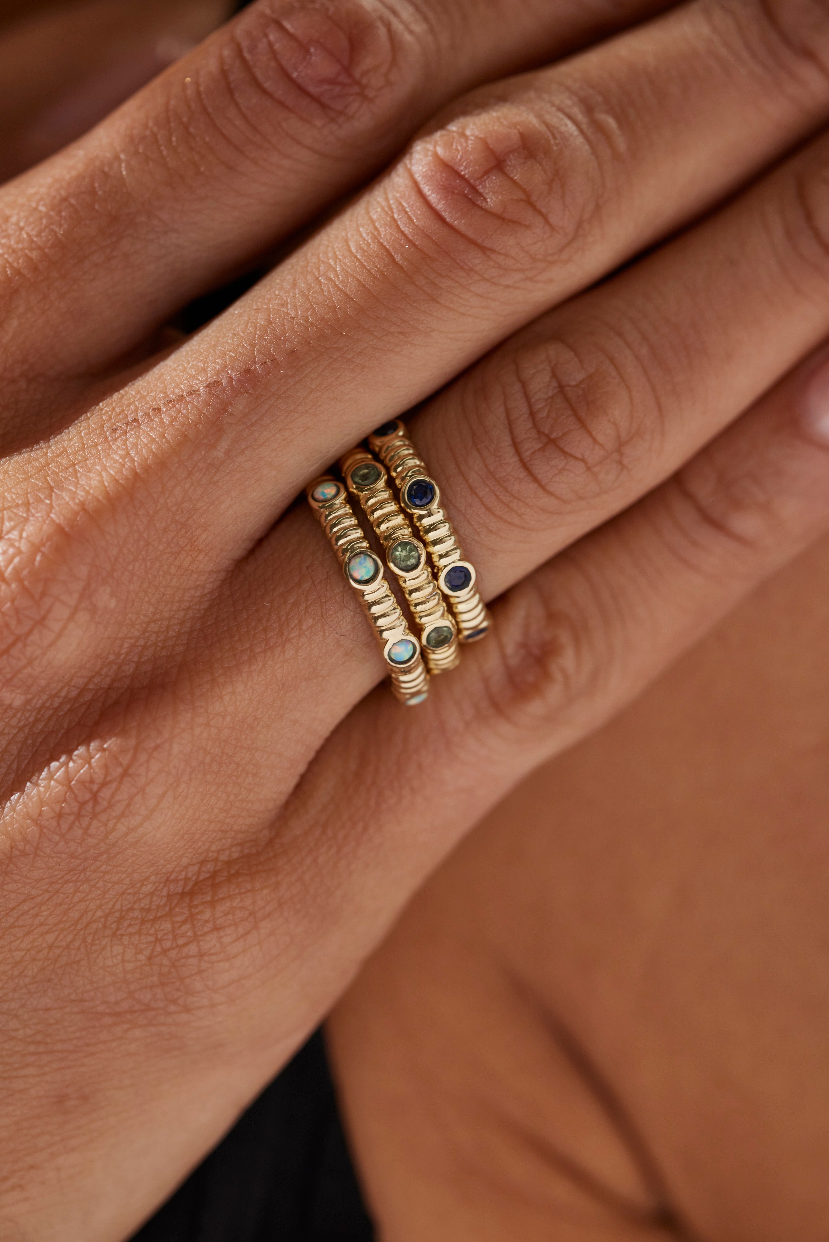 Asymmetric Sapphire Gold Stacker Ring - Elegant 14K Gold Stackable Ring with Genuine Sapphire for Women | Perfect for Layering, Everyday Wear & Special Occasions