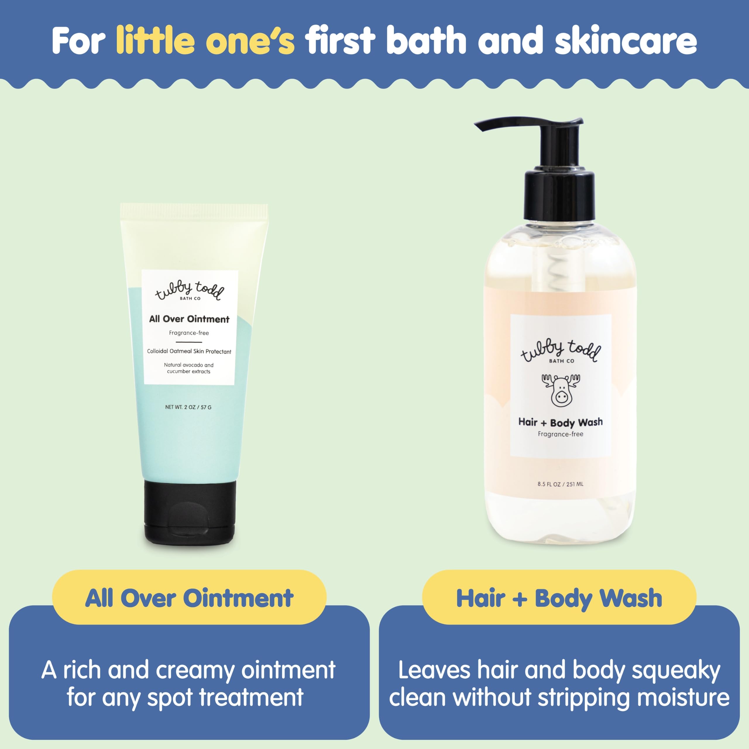 Tubby Todd Sensitive Skincare Gift Set for New Moms & Babies - Fragrance-Free Baby Shampoo & Body Wash 8.5oz, All Over Ointment 2oz, Belly Oil 2oz & Nipple Balm 1.9oz - Perfect for Baby Showers, Newborn Care & Postpartum Recovery