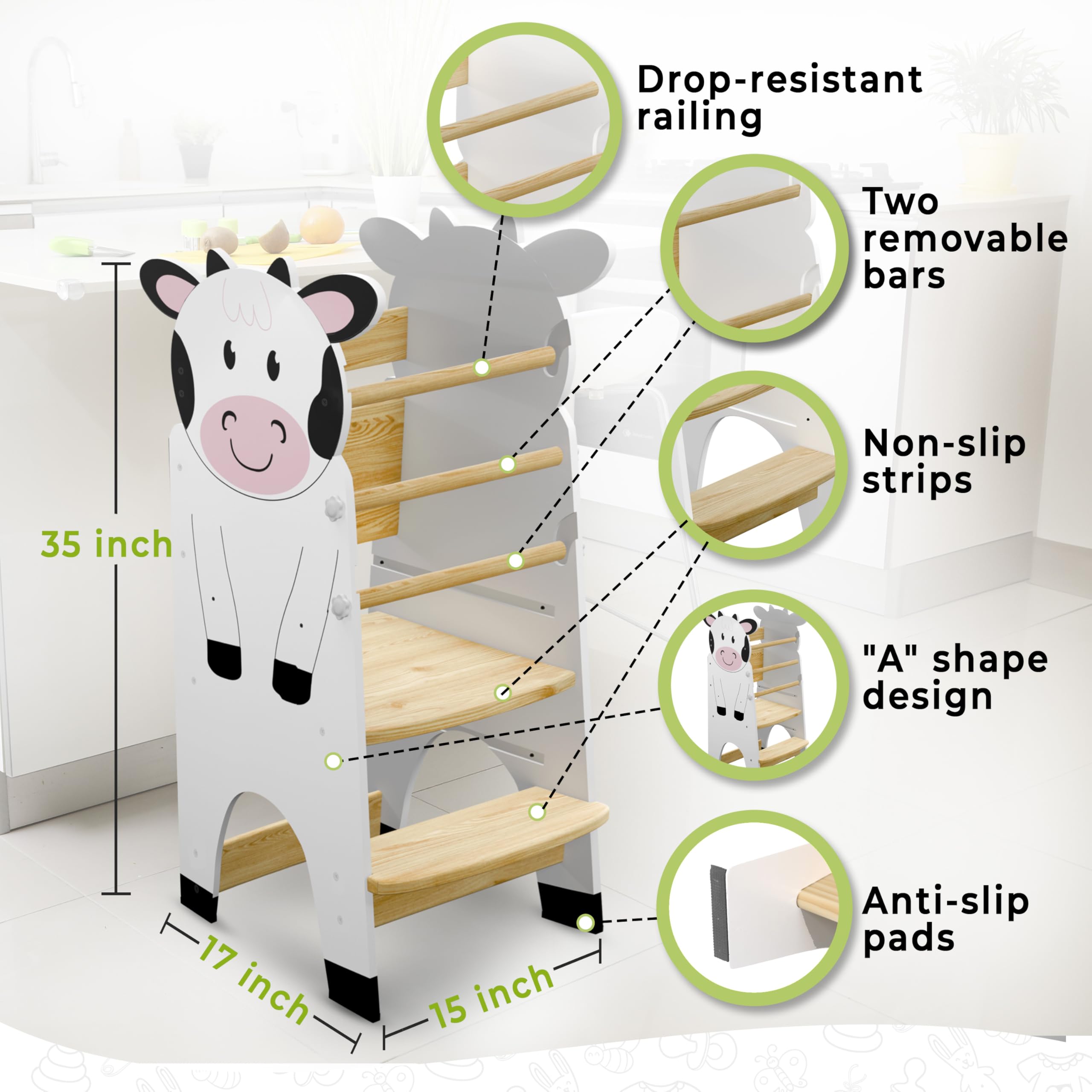 Shandra Adjustable Montessori Toddler Tower - Safe Kitchen Step Stool for Kids Ages 1-6 | Learning Tower Helper for Baking, Cooking & Counter Access