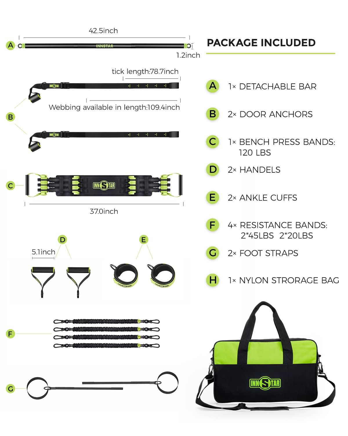 INNSTAR Resistance Bands Set with Handles & Workout Bar - Home Gym Equipment for Full Body Training | Strength Training, Physical Therapy & Yoga Accessories