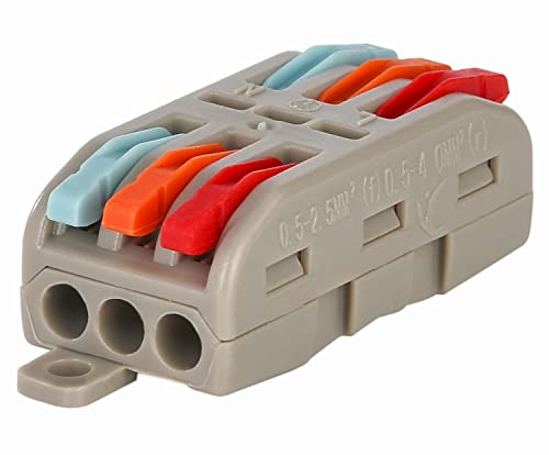 10 Pack Compact Wire Connectors - Lever Splicing Connectors for Solid, Stranded & Flexible Cables (3/3 Port) | Electrical Connector Blocks for Home Wiring, DIY Projects & Electrical Repairs