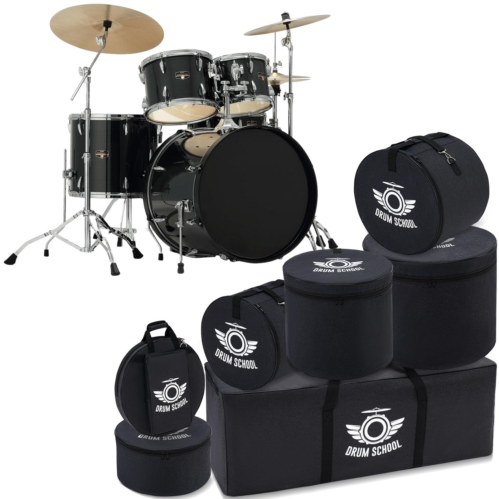 7-Piece Heavy Duty Drum Bags Set - Thick Padded Carrying Cases for 12