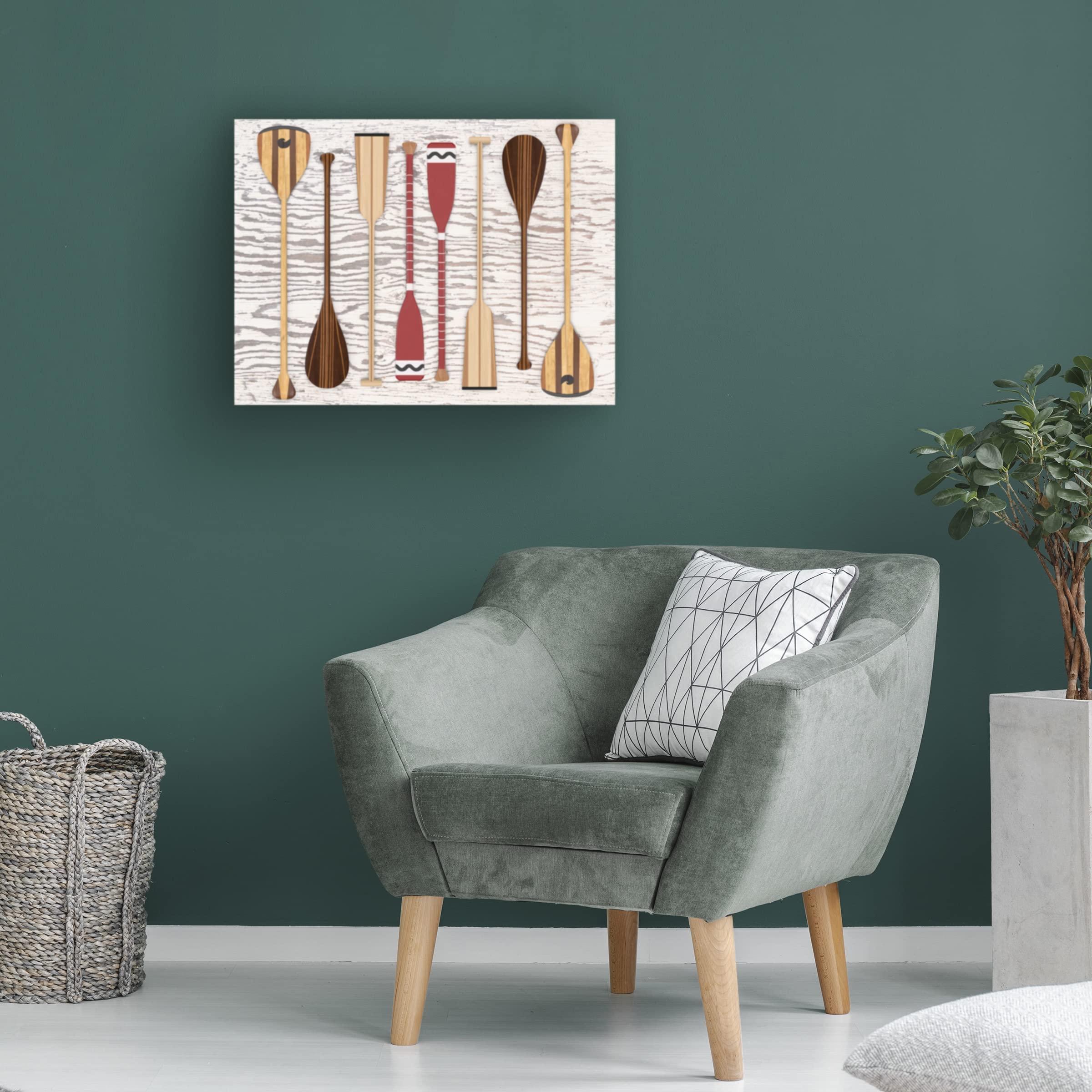 Edward M Fielding 'Canoe Paddles And Oar' Canvas Wall Art Print - Nature Landscape Painting for Living Room, Bedroom & Office Decor