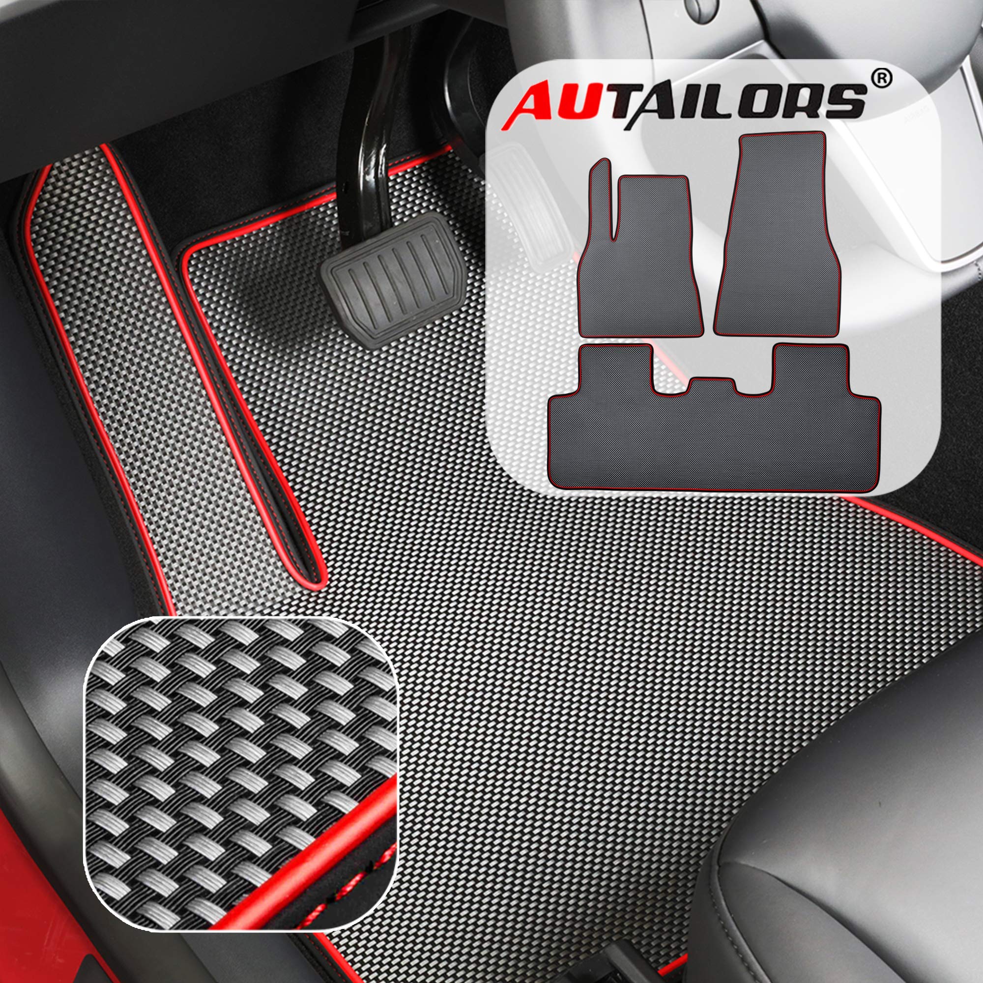 Premium 5-Seat Tesla Model Y Floor Mats (2020 Long Range) - All-Weather, Waterproof, Lightweight & Odorless - 3-Piece Set - Made in USA - Perfect for Daily Commute, Road Trips & Extreme Weather Protection
