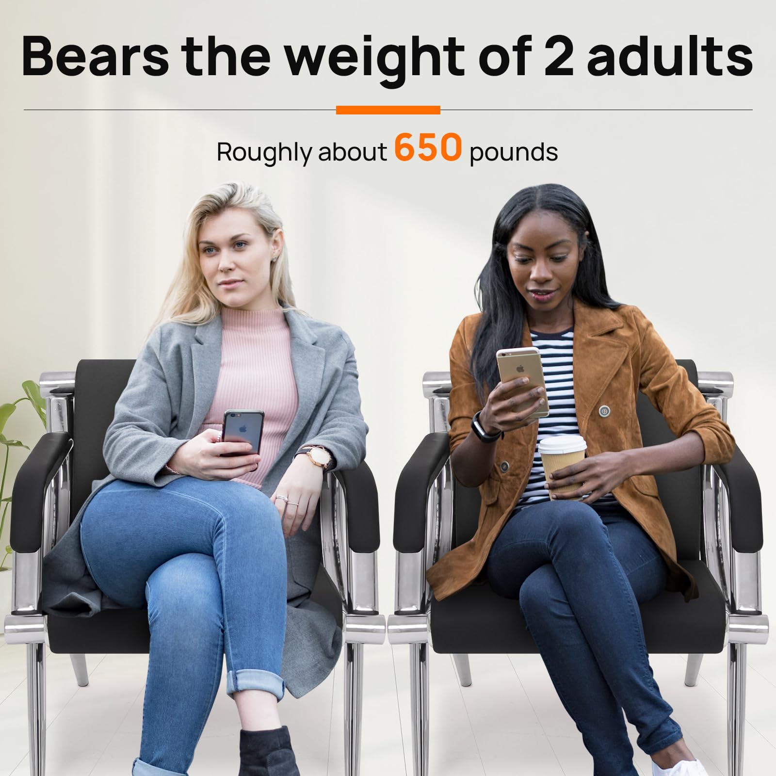 PU Leather Waiting Room Chair with Armrest - Ergonomic Office Guest Seating for Clinic, Airport, Hospital, Barber, Salon & Bank - Black Conference Reception Lobby Chair - Perfect for Professional Spaces & High-Traffic Areas