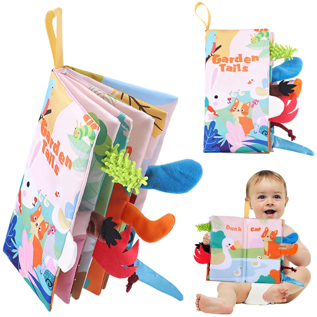 Soft Crinkle Baby Books for Infants 0-12 Months - Sensory Cloth Books with Hanging Toys for Car Seat & Stroller | Perfect Newborn Gift & Early Learning Toy for Toddlers (Playful Animal Designs)