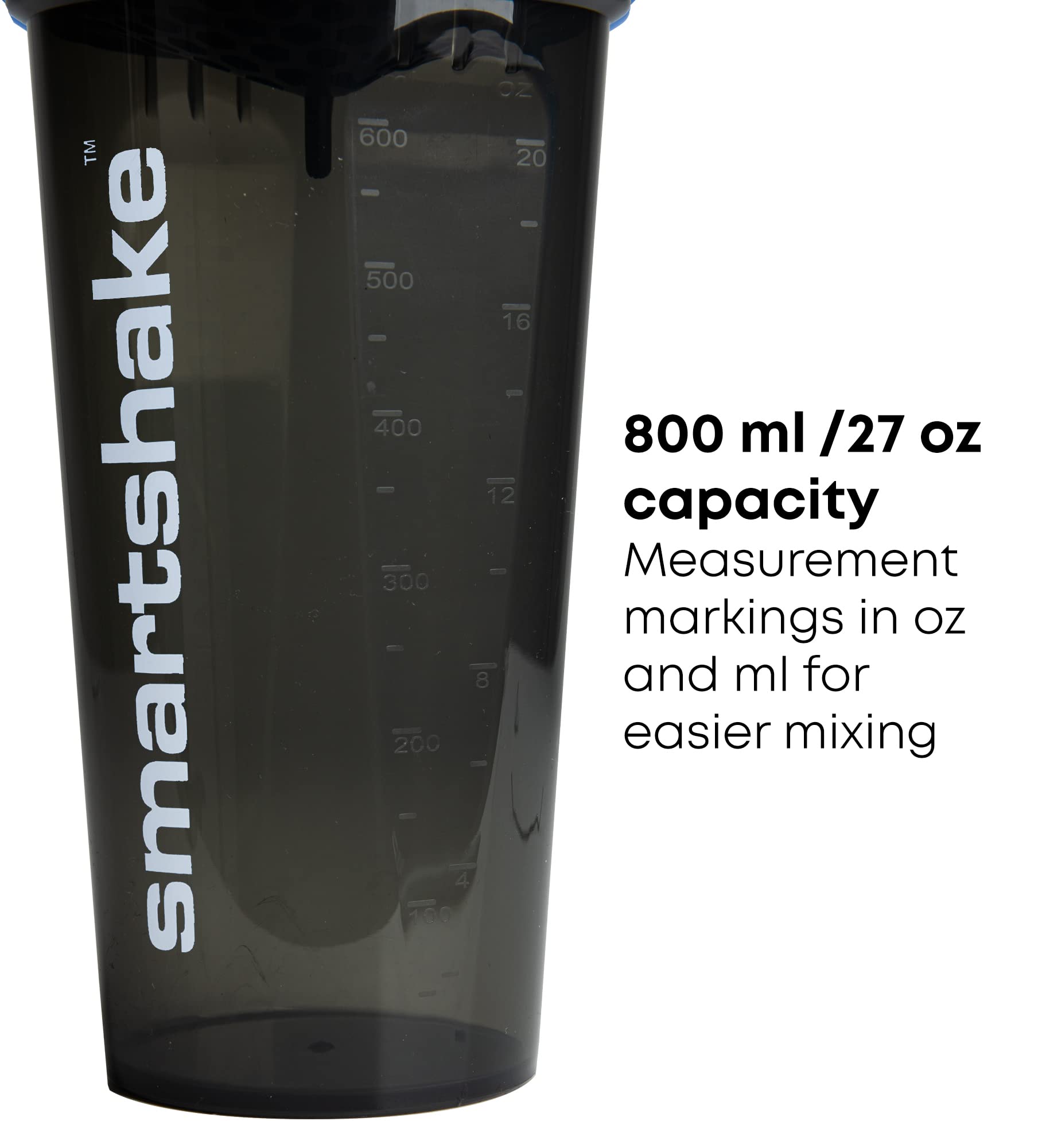 SmartShake Glossy Lite 800ml (27 oz) Leakproof Protein Shaker Bottle - BPA Free Gym Shaker for Protein Powder & Workout Drinks - Ideal for Bodybuilding, Fitness & Post-Workout Recovery - Black