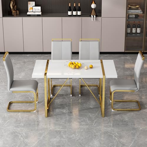 Gold Table + Light Grey Chairs