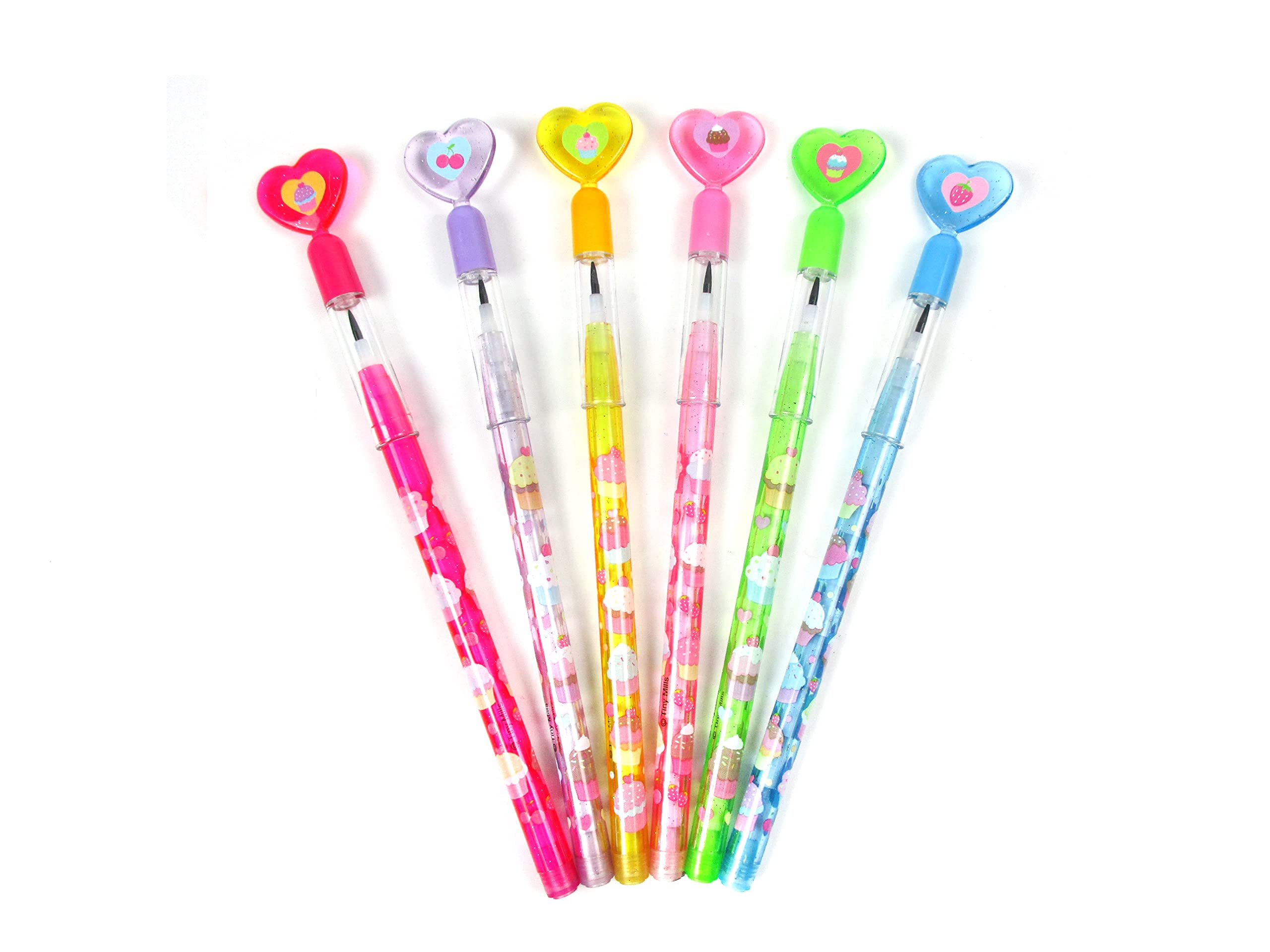 TINYMILLS 24 Pack Happy Birthday Cupcake Pencils - Stackable Multi-Point Pencils with Erasers for Party Favors, Goodie Bags, Classroom Rewards & Birthday Celebrations