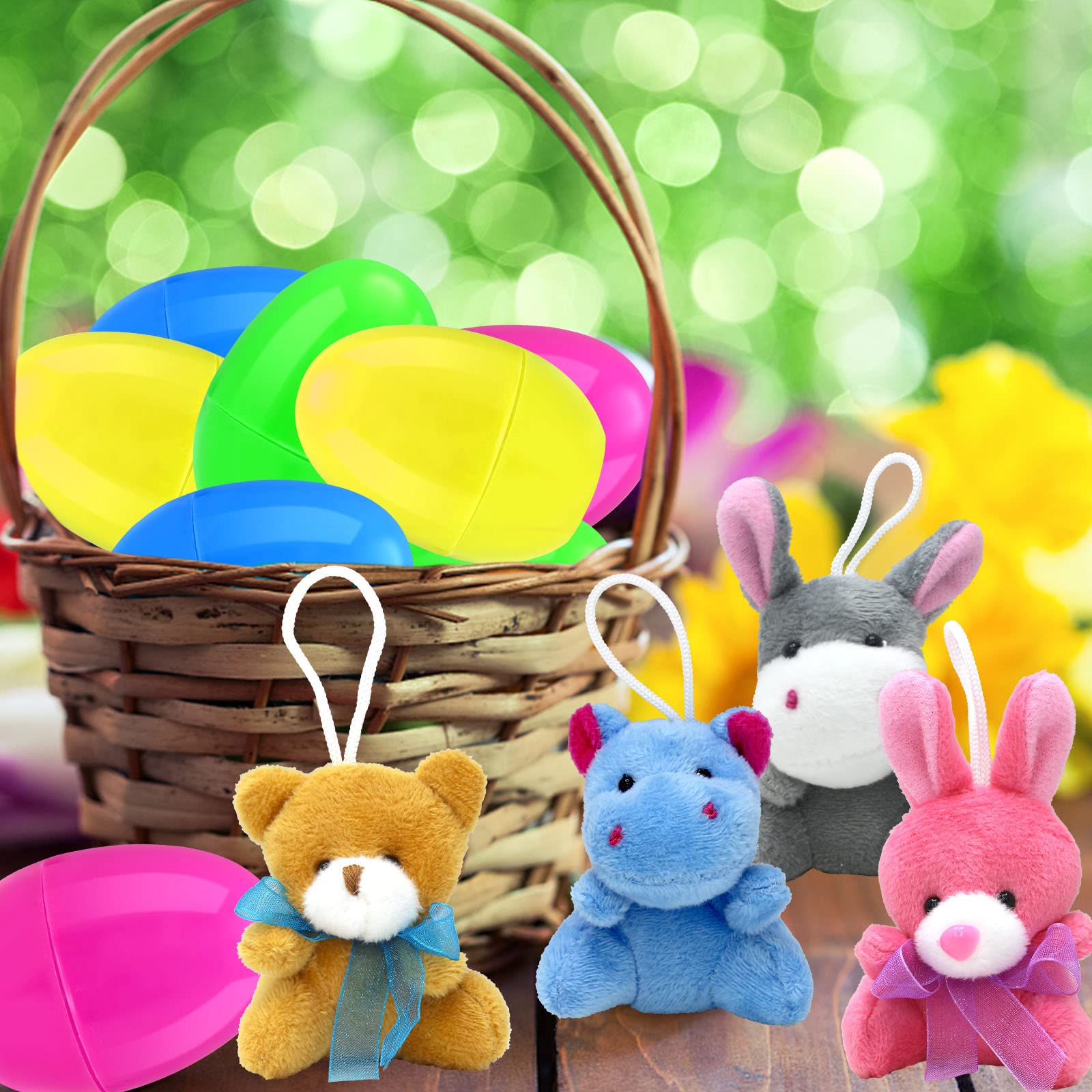 12PCS Filled Easter Eggs with Plush Animal Toys Inside - Prefilled Easter Eggs for Easter Egg Hunt, Easter Basket Stuffers, Classroom Prizes - Perfect for Easter Party Games, Kids Gift Baskets & Spring Celebrations