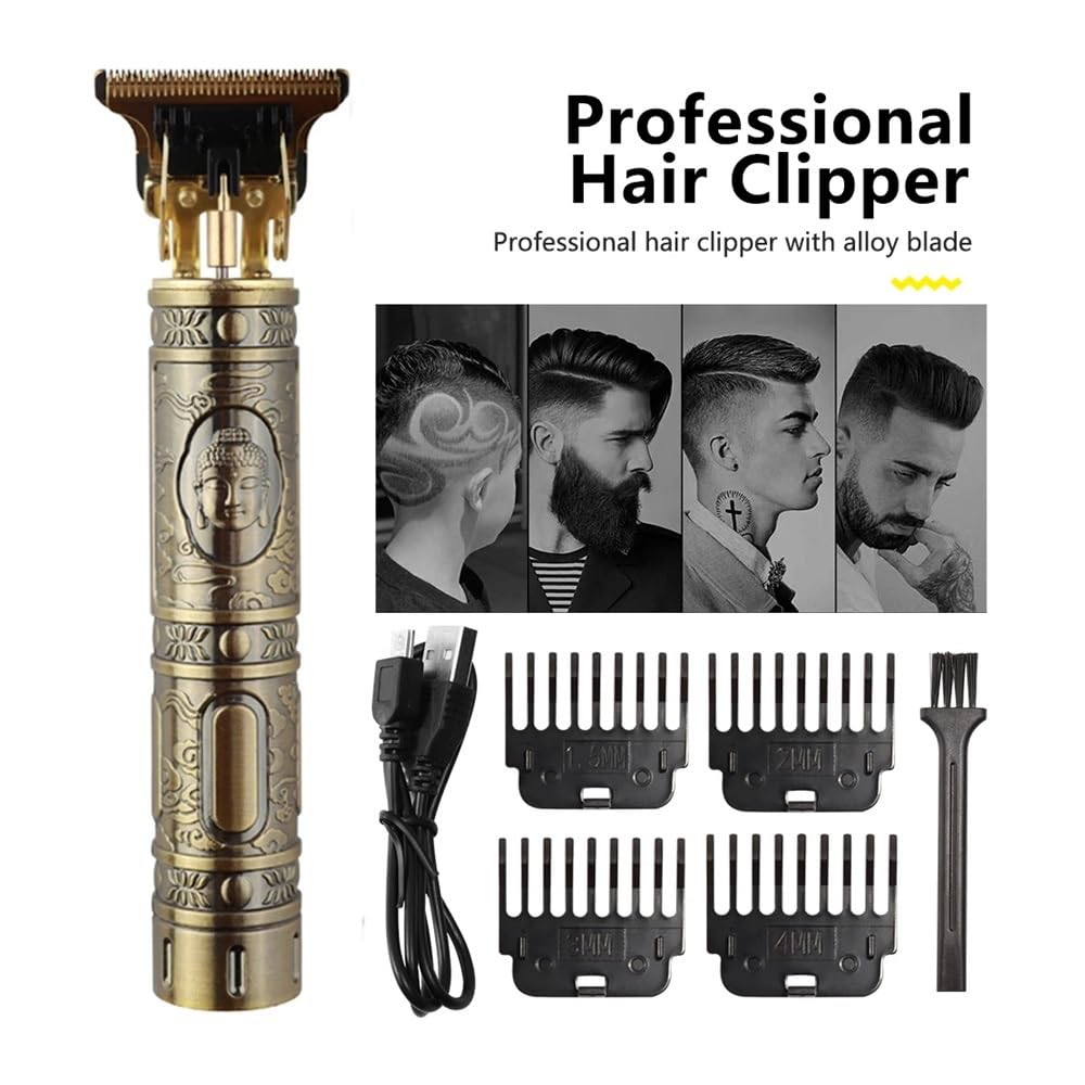 Professional Electric Hair Clipper Set - Razor Sharp Lightweight Trimmer for Men & Women with Oil Head & Carving Mark - Perfect for Home Haircuts, Beard Trimming & Styling (Plastic Buddha Design)