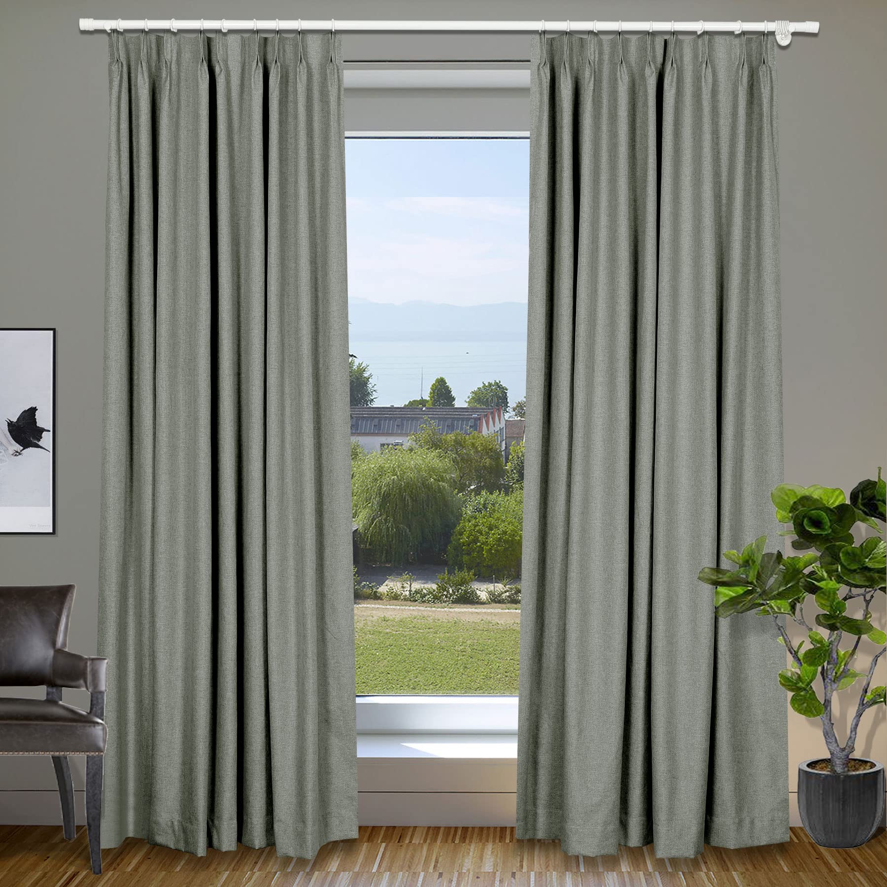 Cololeaf Blackout Faux Linen Curtains - Room Darkening Pinch Pleated Drapes for Living Room, Bedroom & Dining Room - Thermal Insulated Textured Window Treatments - Dark Grey 120