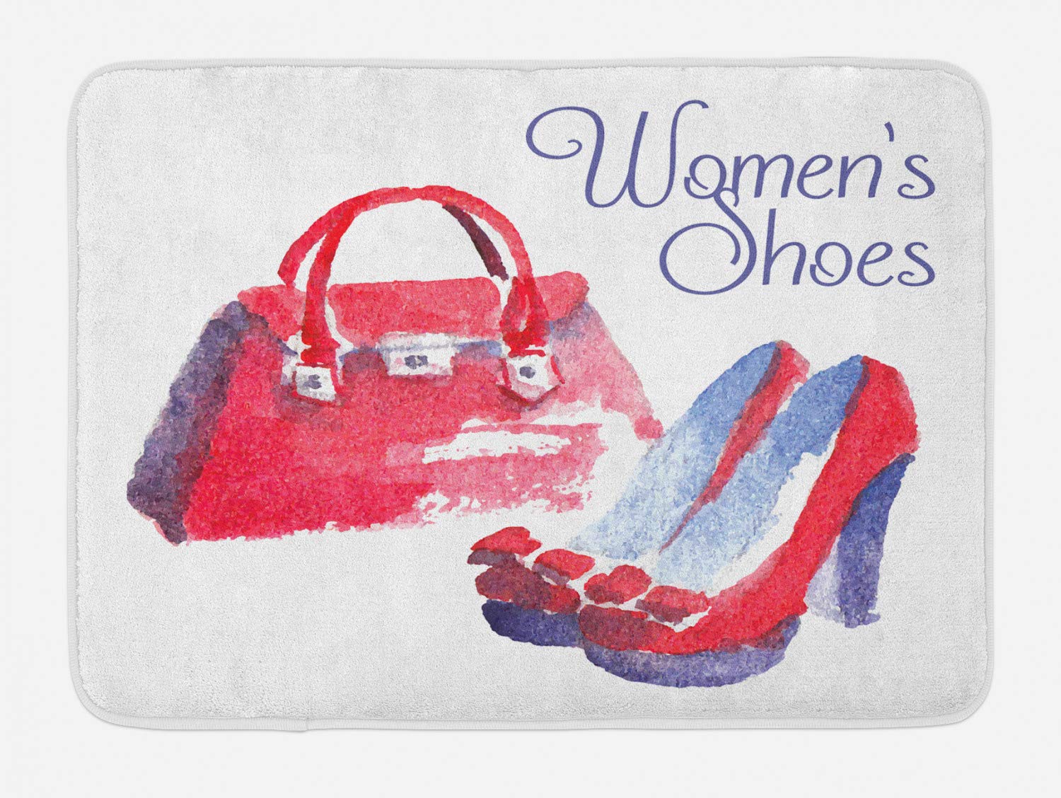Ambesonne Non-Slip Plush Bath Mat - Vintage Watercolor High Heels & Bag Design, 30.2