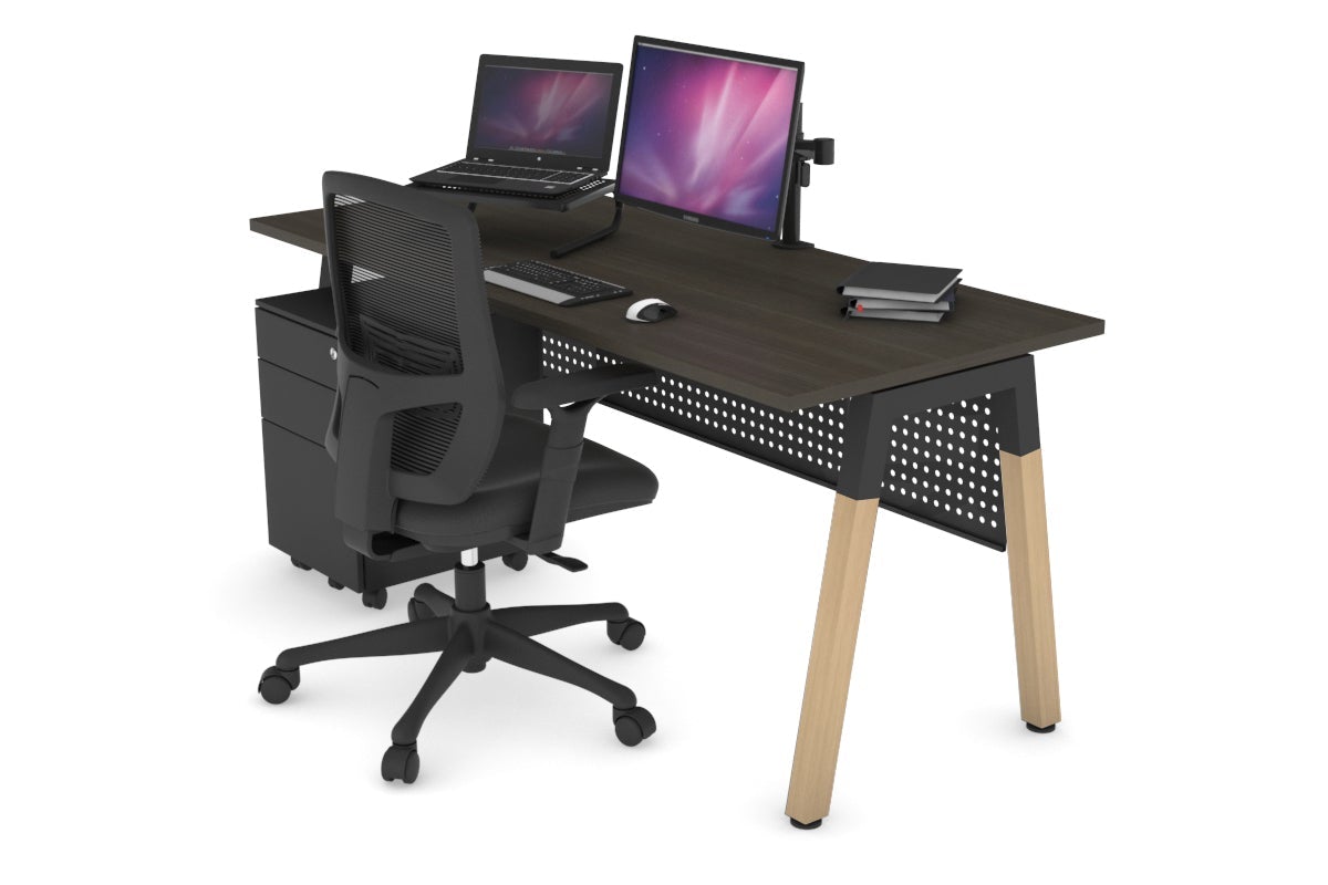 Quadro A Legs Office Desk with Wood Legs & Cross Beam - 1200L x 700W - Sturdy Workstation for Home Office, Study Room, or Professional Workspace