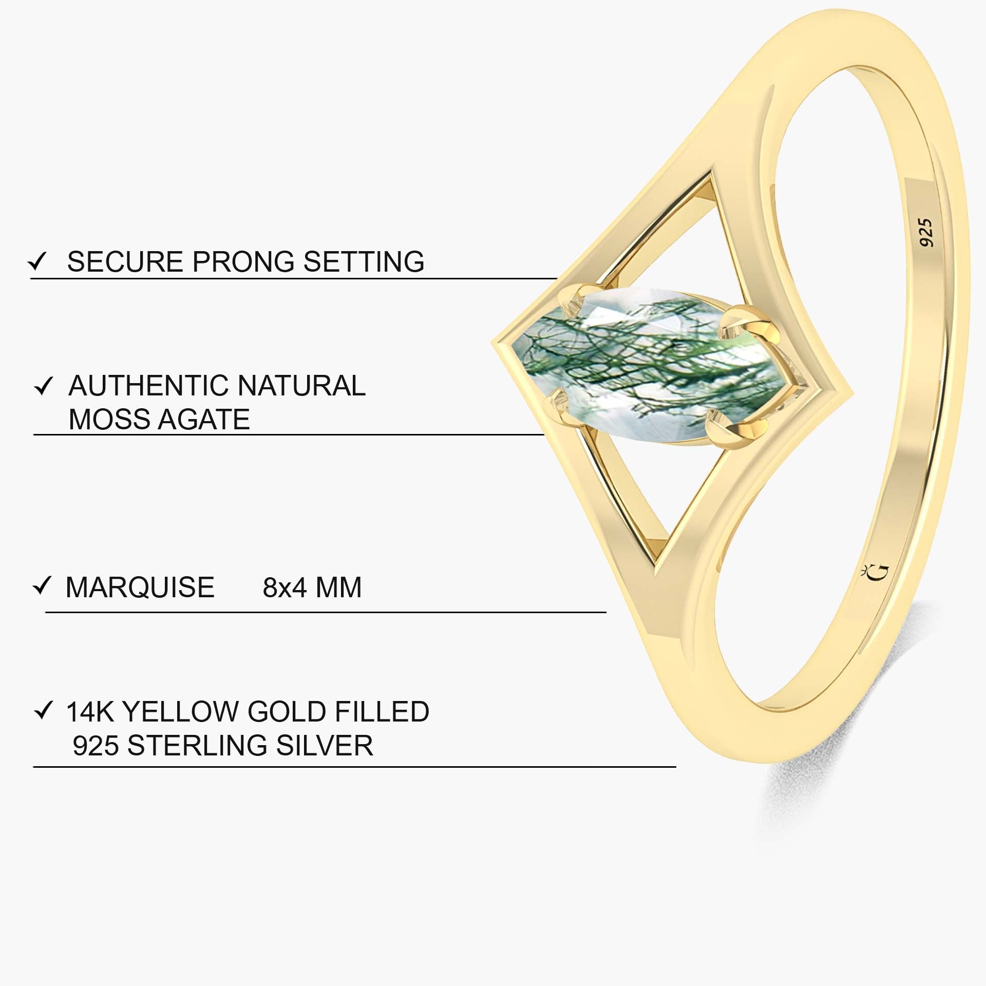 Handcrafted Marquise Shape Moss Agate Ring - Elegant Dainty Jewelry for Women | Perfect for Weddings, Anniversaries & Special Occasions