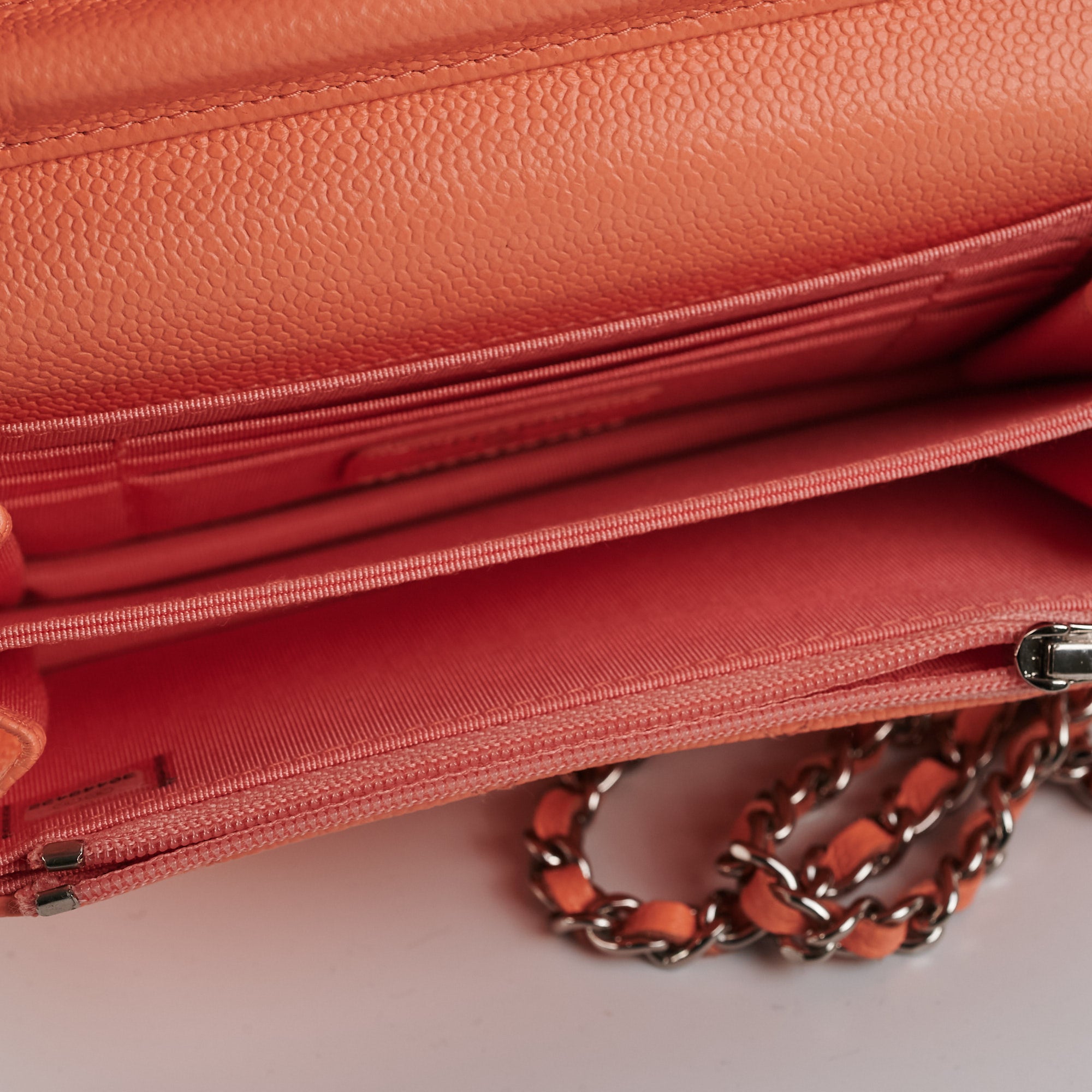 Chanel Caviar Quilted Mini Wallet on Chain in Coral Pink - Elegant Crossbody Bag for Women, Perfect for Parties, Dates & Evening Events