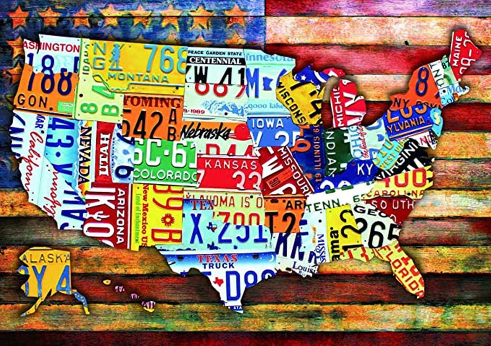 4000-Piece Wooden Jigsaw Puzzle - USA Map with License Plates Design - Educational Kids Toys & Challenging Adult Puzzles (148x105cm) - Perfect for Family Game Nights, Classroom Learning & Home Decor