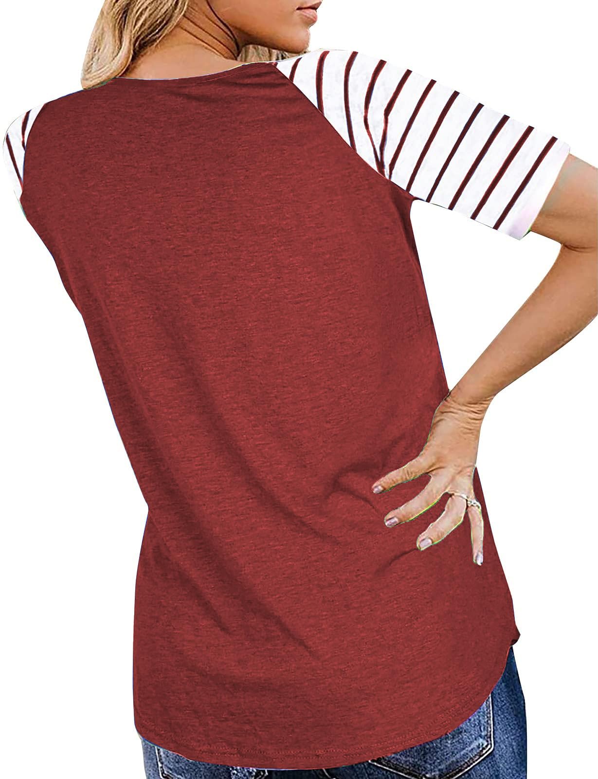 Women's Summer Short Sleeve Striped Raglan T-Shirts - Casual Comfort Top for Beach, Travel & Everyday Wear