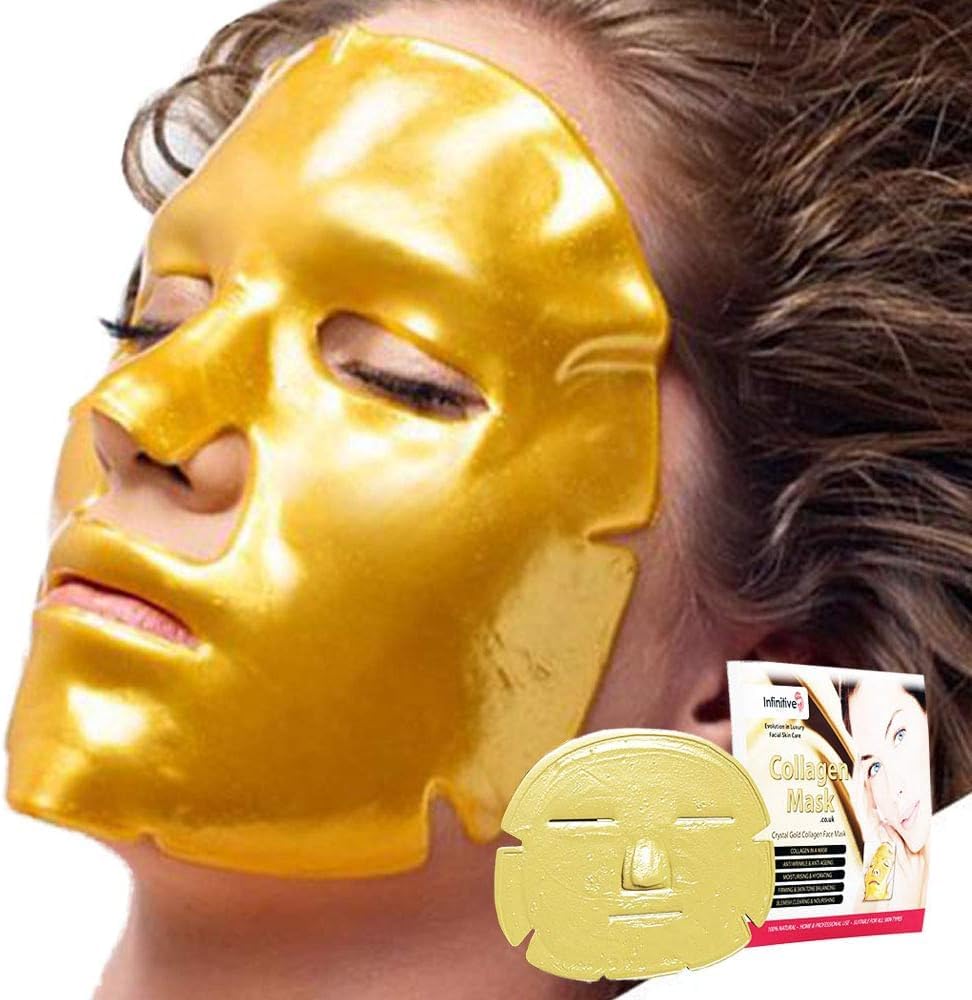 50-Pack Infinitive Beauty 24K Gold Collagen Face Mask Sheets - Anti-Aging Skincare Treatment with Crystal Powder Gel for Hydration & Radiance | Perfect for Spa Nights, Self-Care Routines & Gift Giving