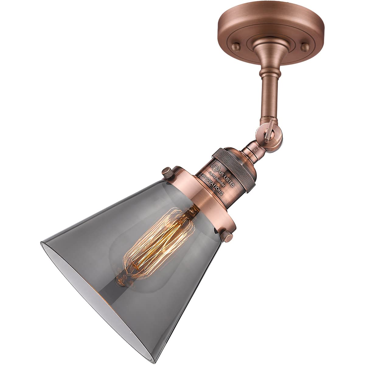 Innovations 201F-AC-G63-LED Semi-Flush Mount Ceiling Light Fixture - Antique Copper Finish, Energy Efficient LED Lighting for Bedroom, Living Room, Kitchen & Hallway