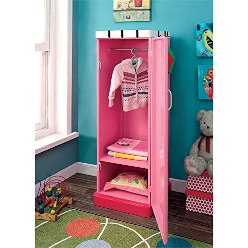 FOA Ramirez 3-Piece Pink Metal Youth Bedroom Set - Twin Bed, Nightstand & Wardrobe | Modern Girls Room Furniture | Perfect for Teen Bedrooms, Dorm Rooms & Small Spaces