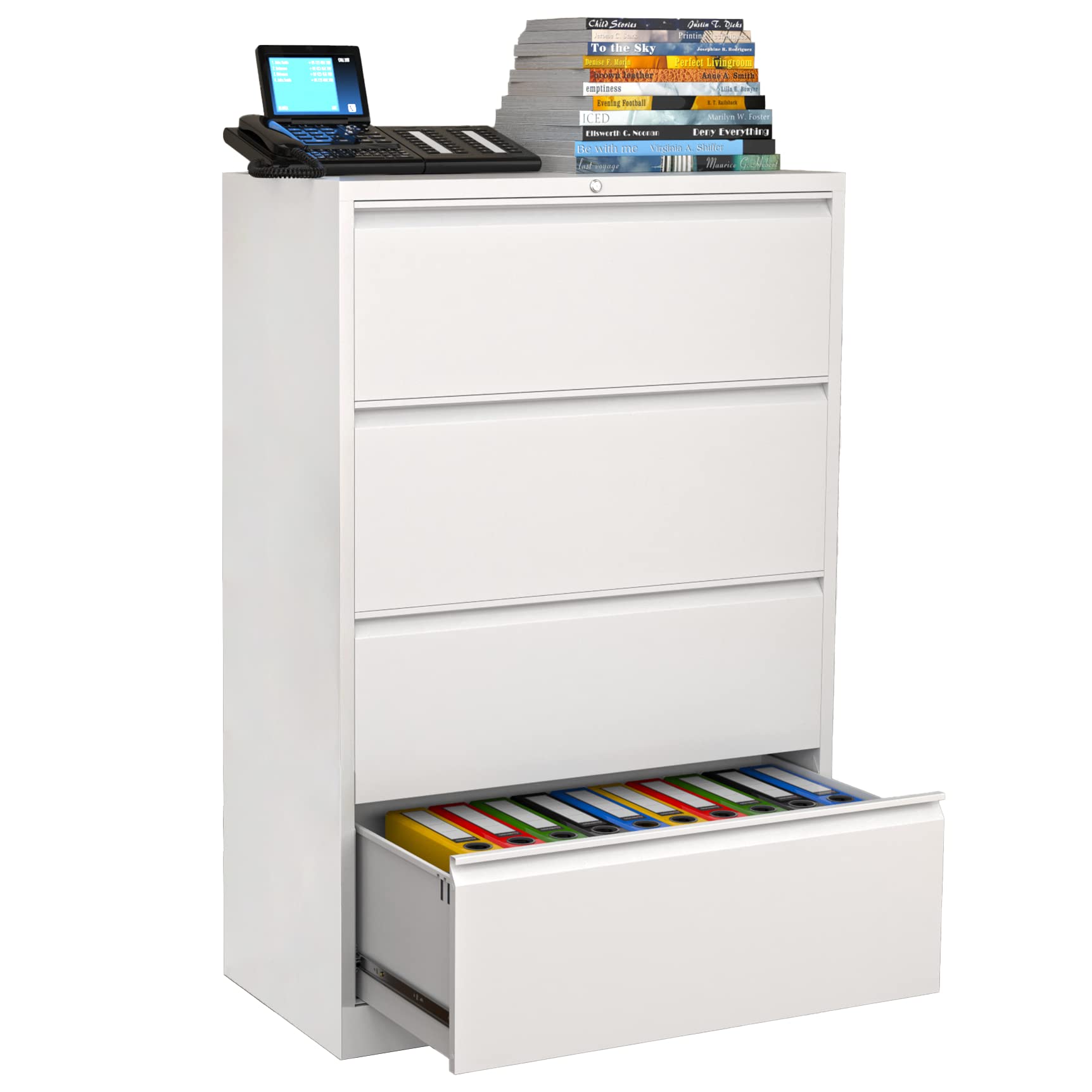 GANGMEI 4-Drawer White Metal Lateral File Cabinet - Lockable Steel Storage Cabinet for Letter & Legal Size Documents | Home & Office Organization Solution | Perfect for File Storage, Office Supplies, and Workspace Organization (White, Assembly Required)