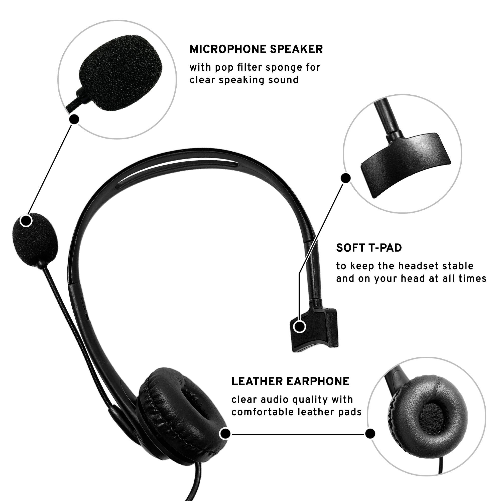 MaximalPower Professional USB Computer Headset with Noise-Canceling Microphone & Soft Leather Earpads - Volume Control Gaming Headphones for PC, Laptop, Zoom, Skype, Webinars, Call Center, Office Work & Online Classes