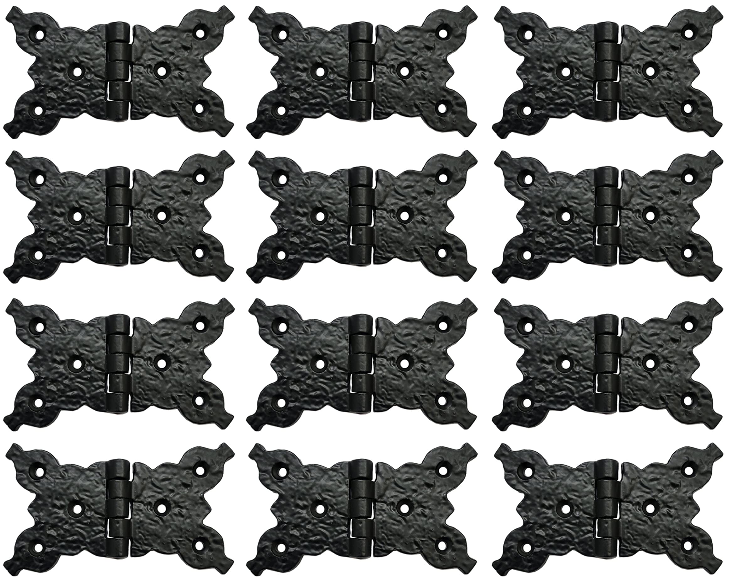 Antique Cast Iron Horizontal Butterfly Cabinet Hinges - 12 Pack Black Powder Coated - Same Sides Design for Vintage Trunks, Chests & Furniture Restoration - Perfect for DIY Projects, Antique Repairs & Home Decor