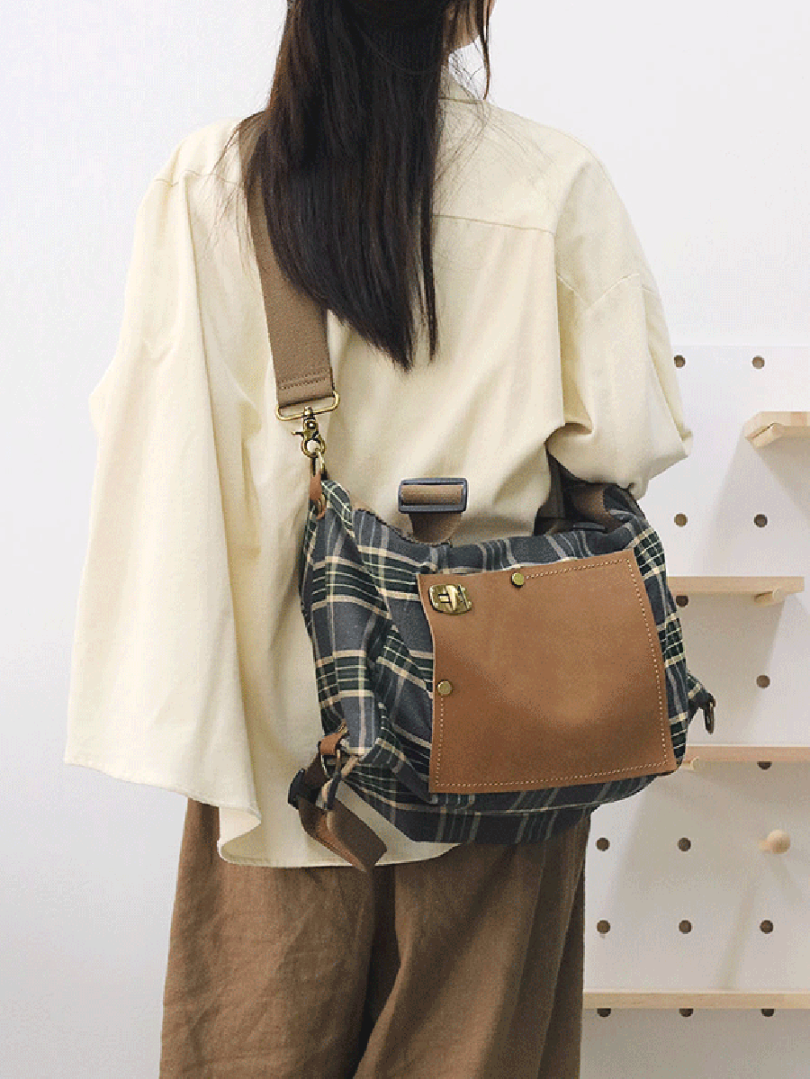 Vintage Plaid Canvas Crossbody Bag & Backpack - Stylish & Durable for Travel, School, and Everyday Use