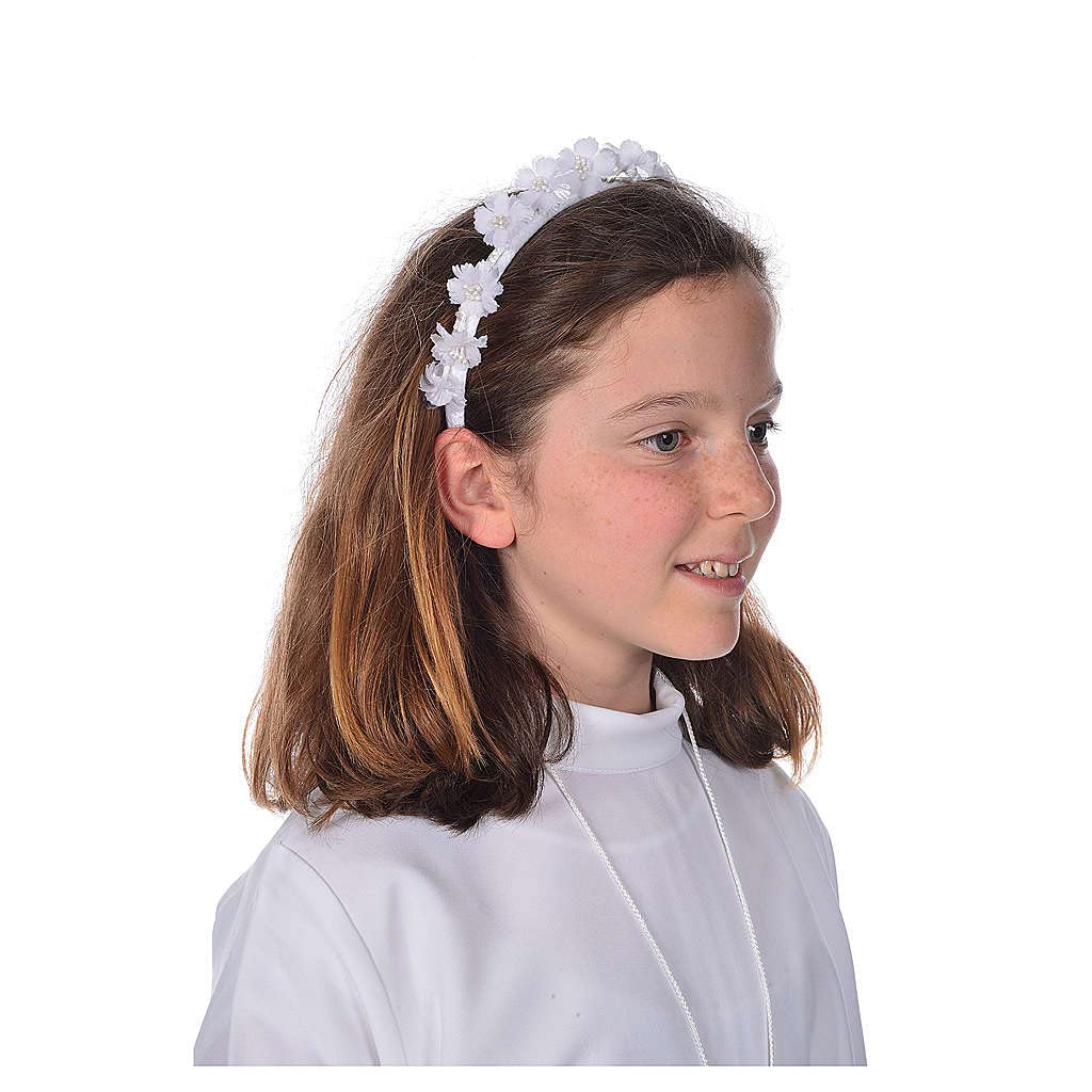 First Communion Flower Headband for Girls - Elegant White Floral Hair Accessory for Church Ceremonies, Baptism, and Special Occasions