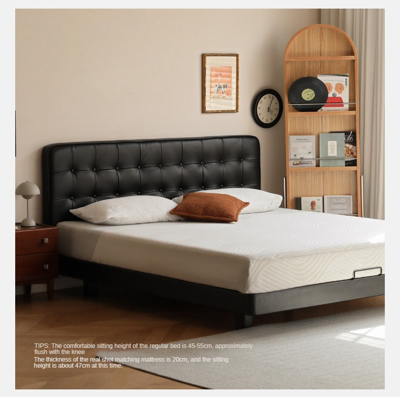Premium Black Leather Suspension Bed - Luxurious & Durable for Bedroom, Guest Room, or Dorm - Enhances Comfort & Style