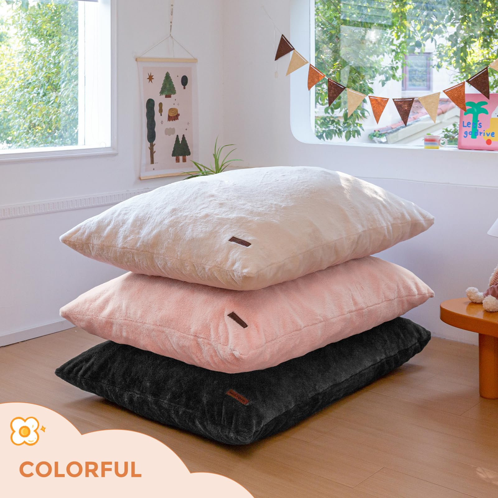 MAXYOYO 3-in-1 Kids Bean Bag Chair Bed - Convertible Faux Fur Floor Sofa for Children's Room, Gaming & Reading - Soft & Comfortable (Black) | Perfect for Playrooms, Bedrooms & Cozy Reading Nooks