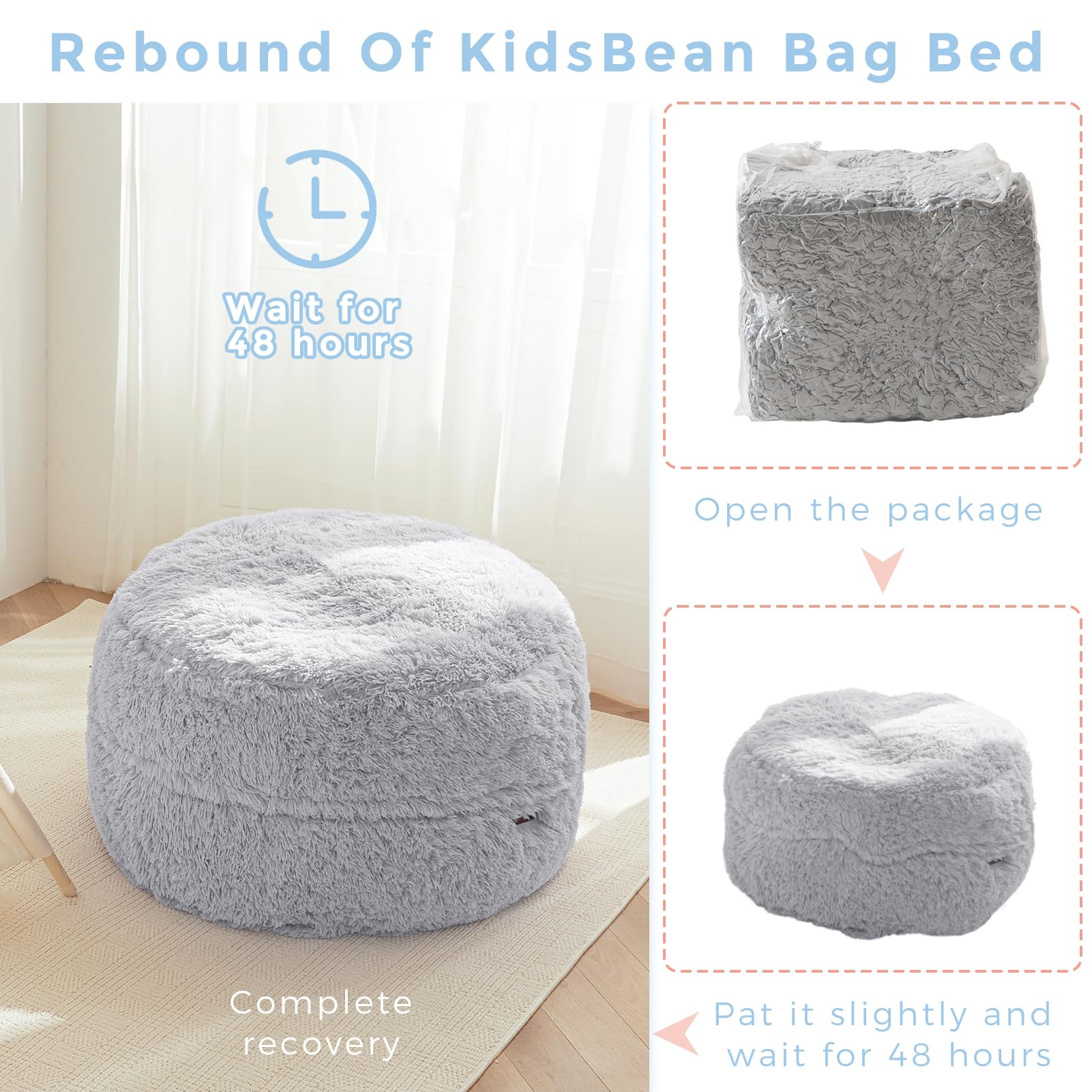 MAXYOYO Kids Bean Bag Chair Bed - Convertible Floor Sofa for Boys & Girls, Machine Washable Grey - Perfect for Playrooms, Dorm Rooms & Sleepovers