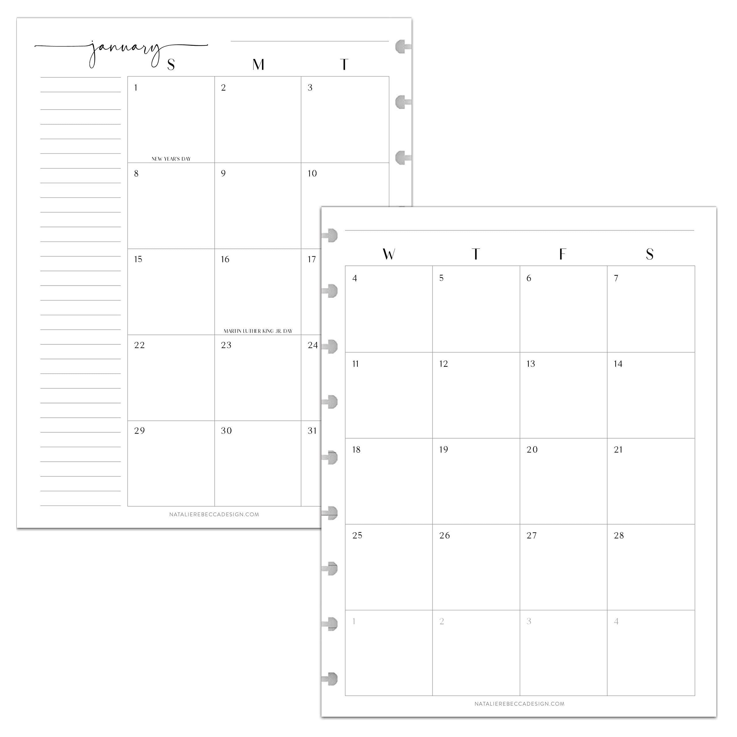 BetterNote 2025 Monthly Calendar Refill for Discbound Notebooks - Fits Happy Planner, Levenger Circa, Arc Staples, Talia, TUL & More (7